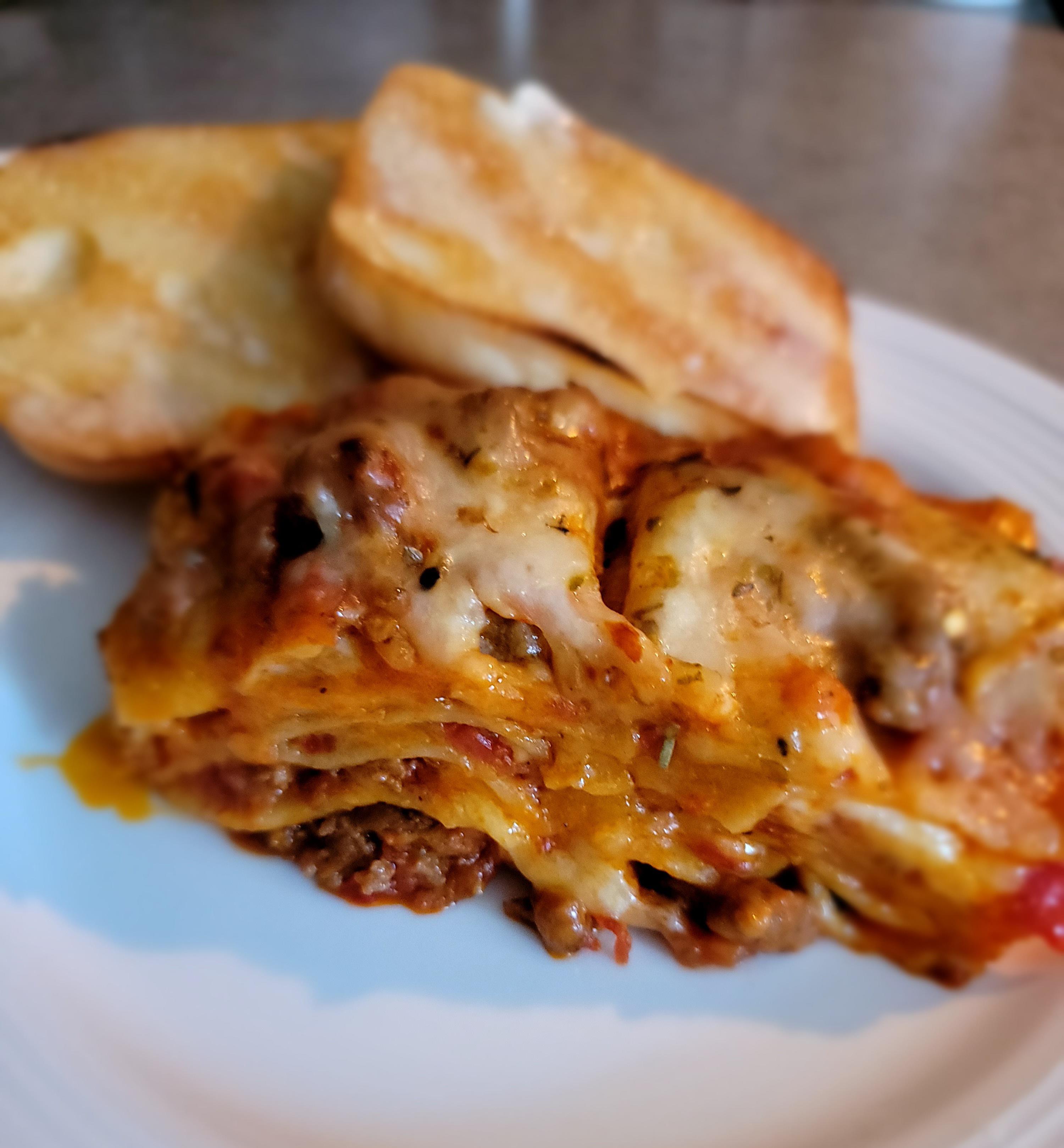 GF lasagna noodles (Jovial brand; my own recipe, simplified), w/Schar's