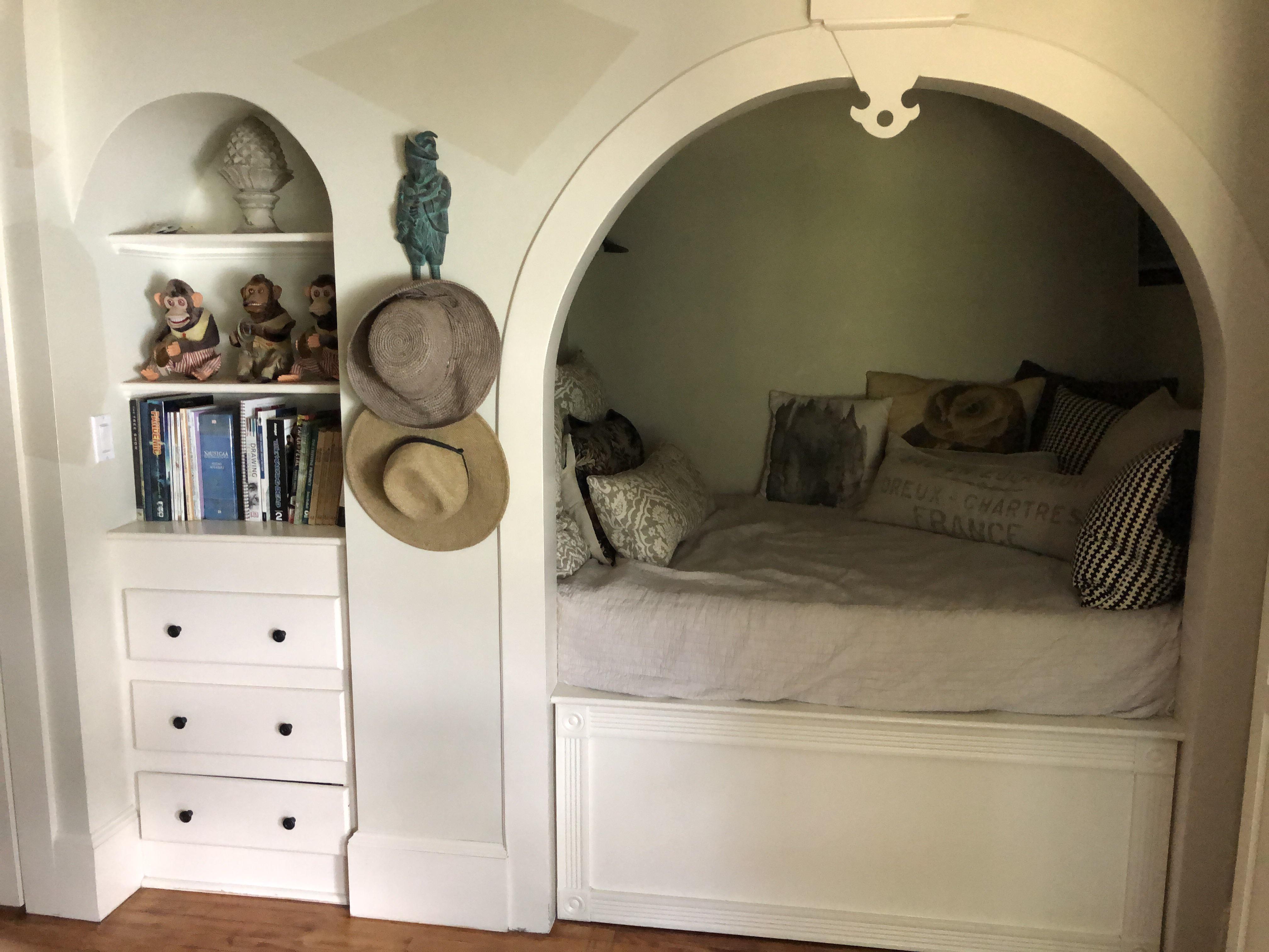 Converted a closet into a built in bed with under bed storage drawer