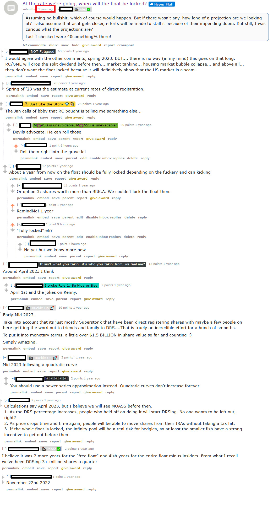 Calling all goalpostmovers! Saved 1 year ago "When will the float be