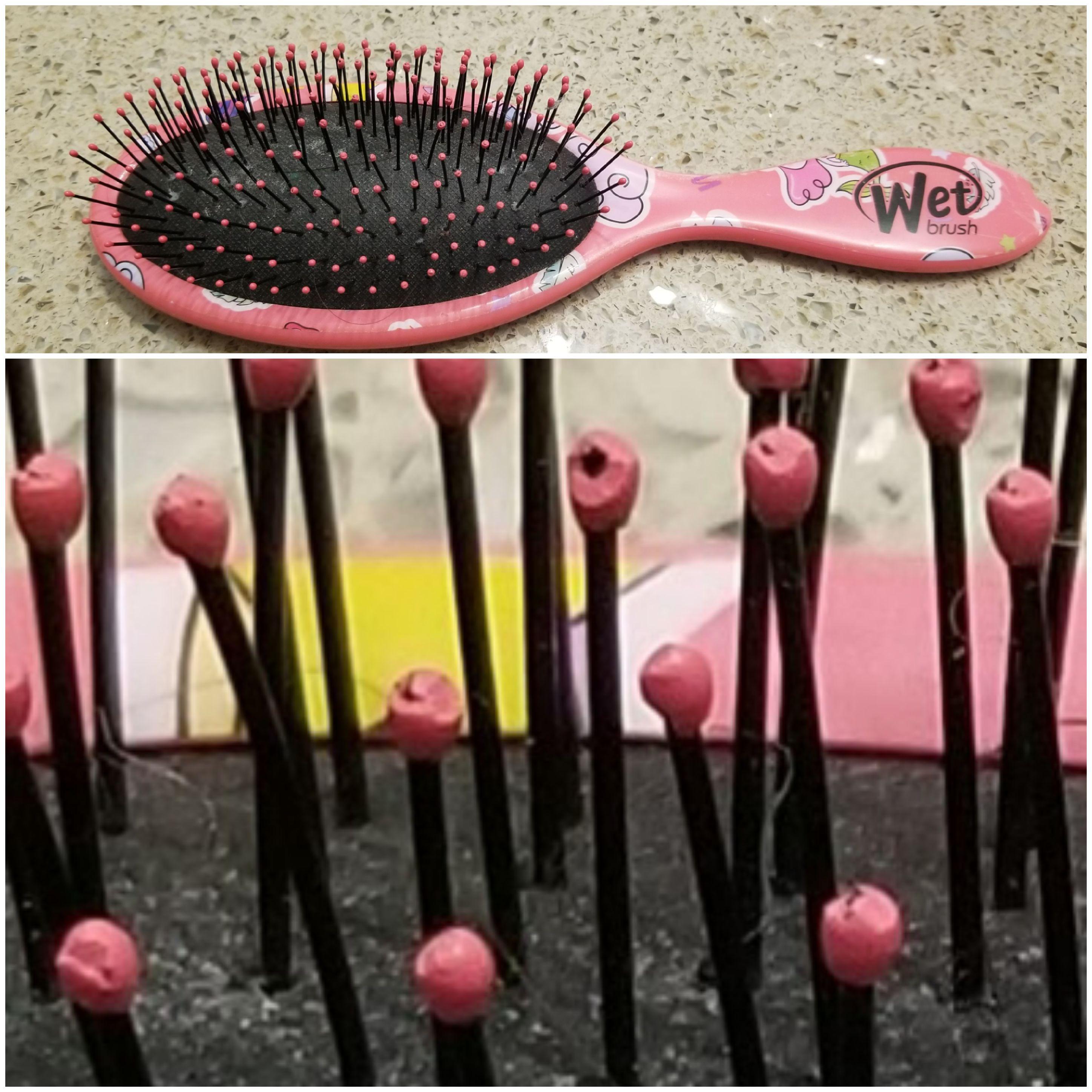 Hairbrush bristle tips break down and get scratchy. (2 images) r