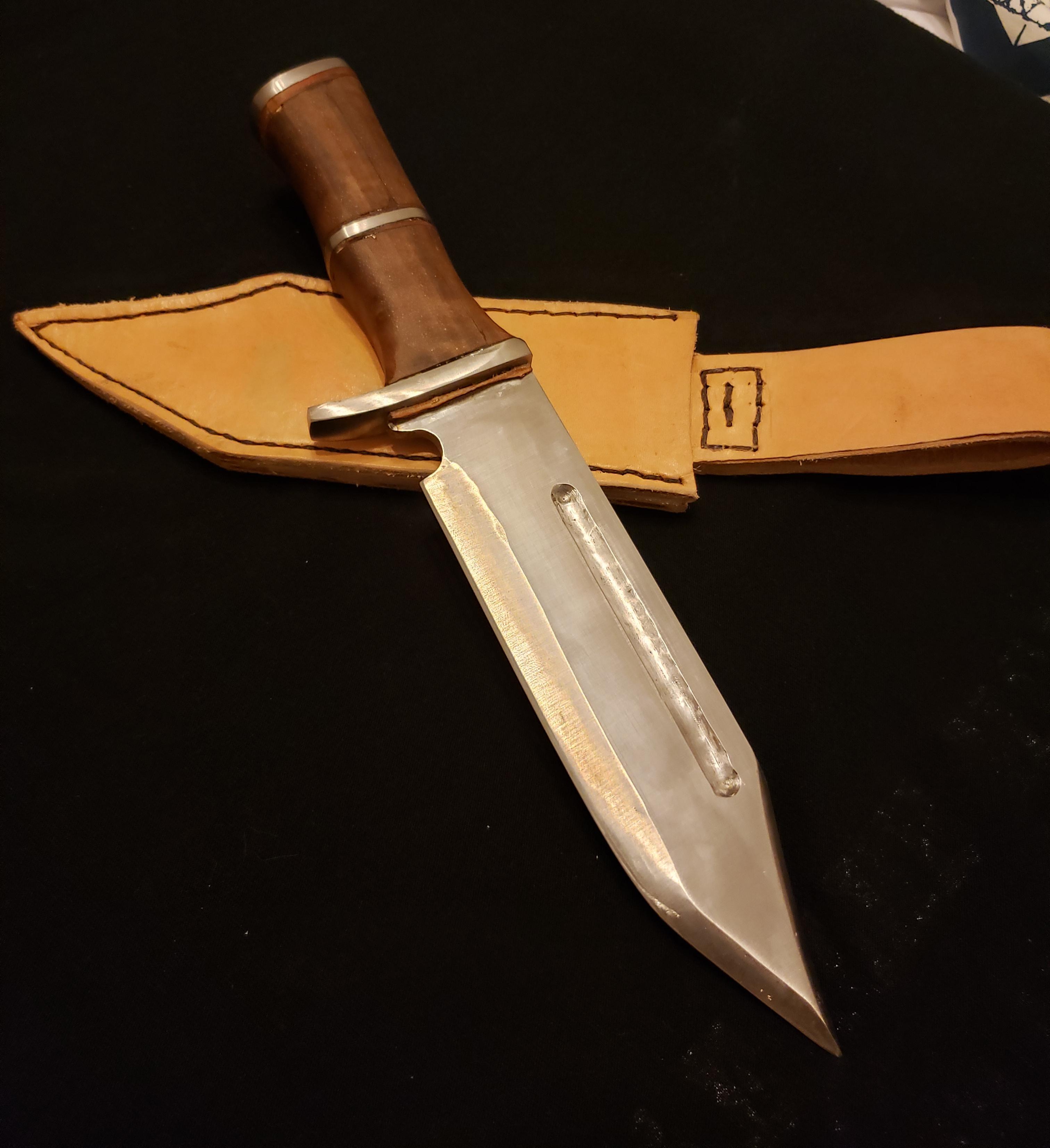 First Bowie knife, first guard, pommel, through tang, fuller, and
