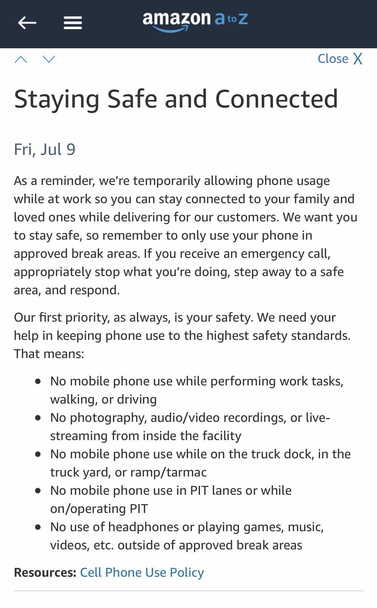 Updated cell phone policy r/AmazonFC