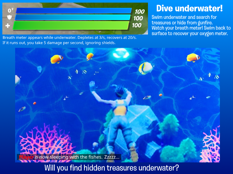 The ability to dive underwater now that we have swimming! r/FortNiteBR