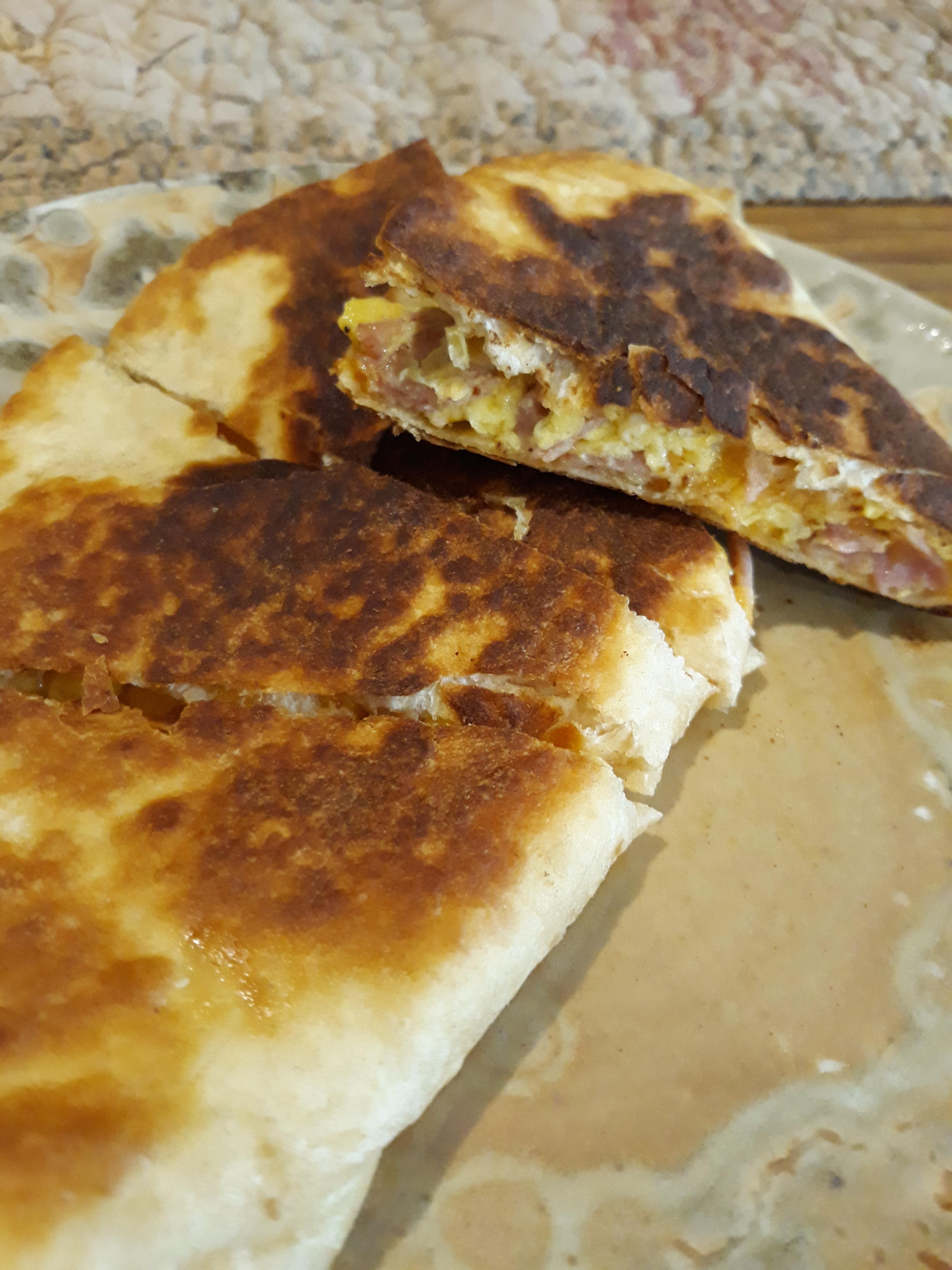 Took the quesadilla in a different direction with ham egg and cheese