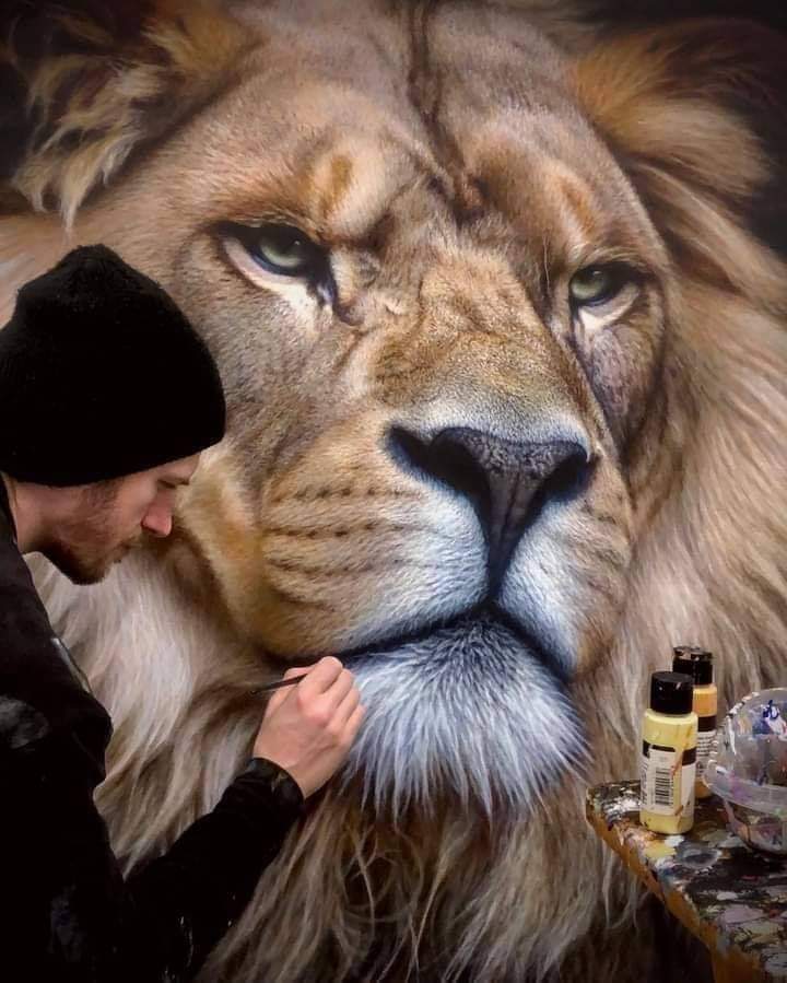 Hyper Realistic painting of a Lion [Artist Nick Sider] r