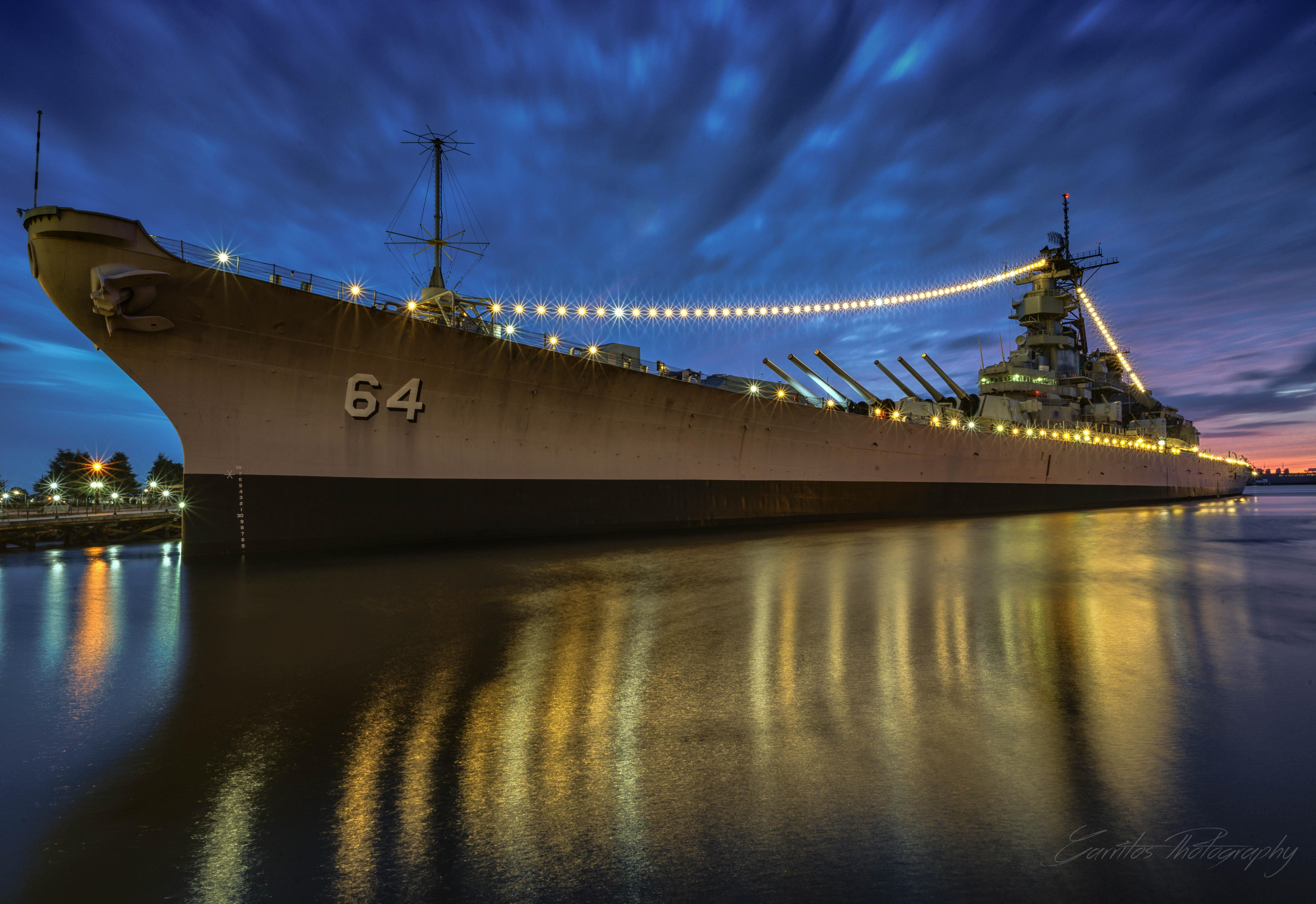 USS Wisconsin (BB64) at her berth at Norfolk... last night! [5592 x