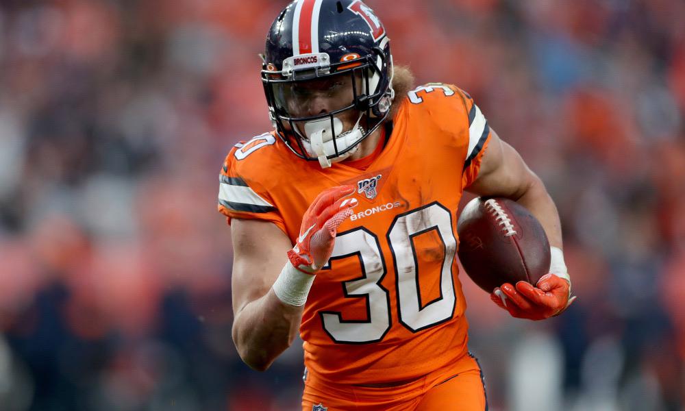 Phillip Lindsay needs 42 rushing yards to reach 1,000 yards for the
