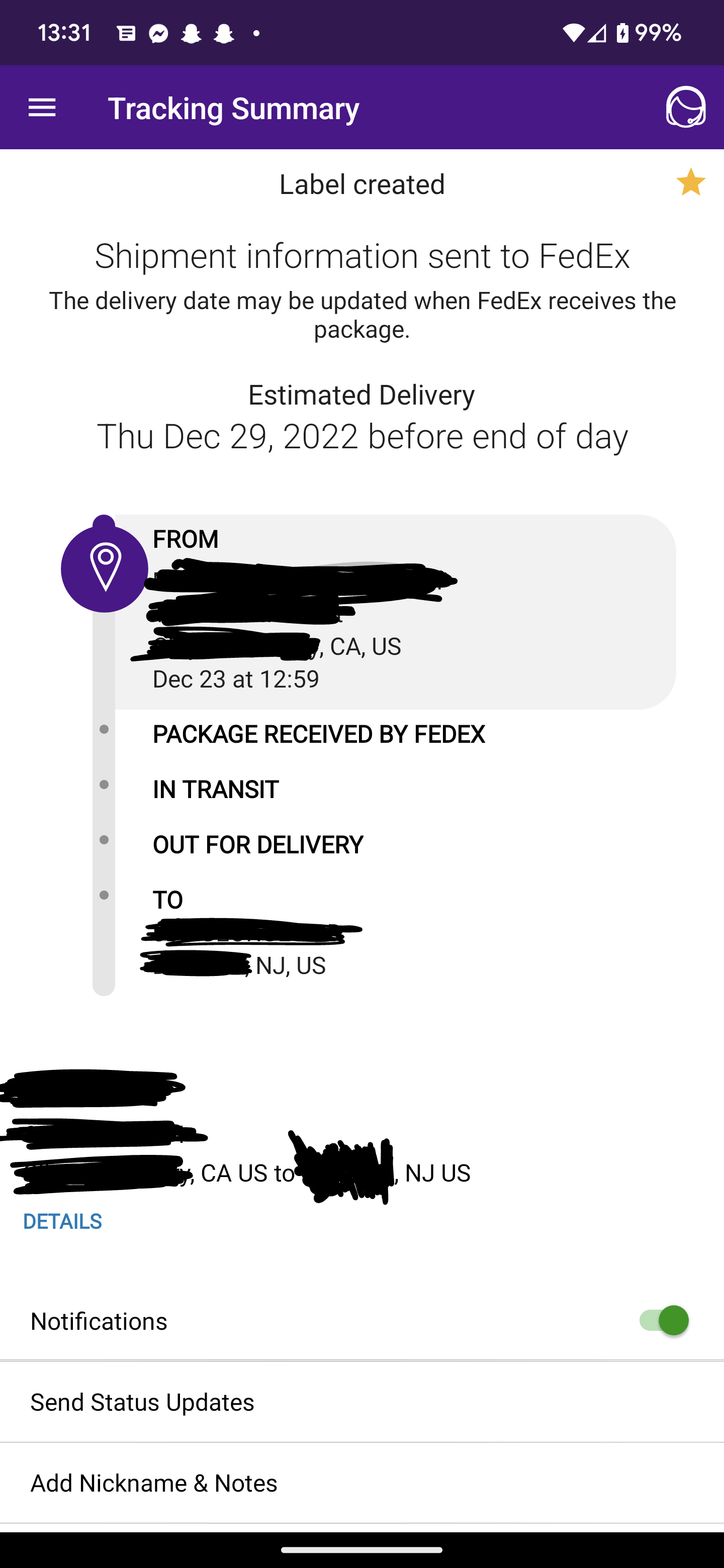 Package from CA to NJ, I already know it's delayed since holidays and bad weather and that's