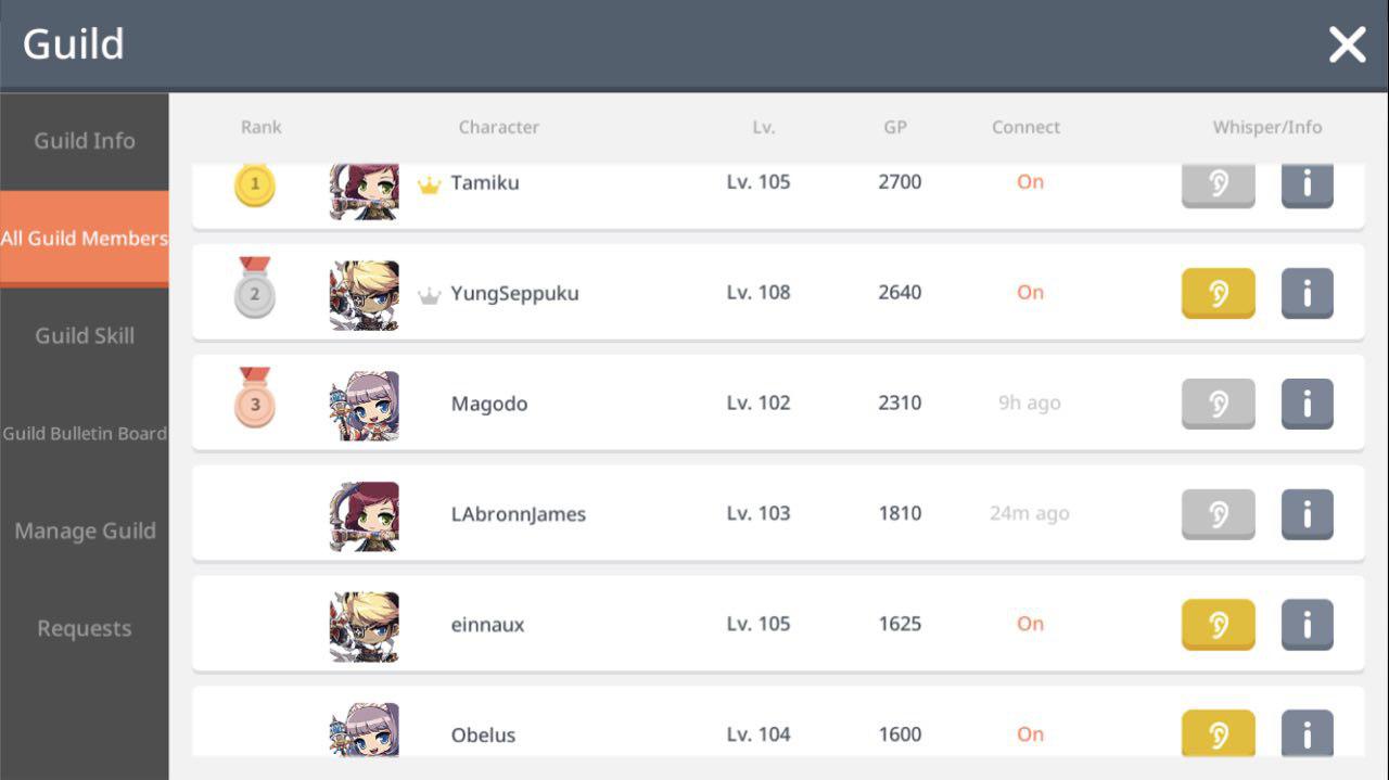 [Marauders] Recruiting Guild! CROA NA Discord Level 105 Avg r/MapleStoryM