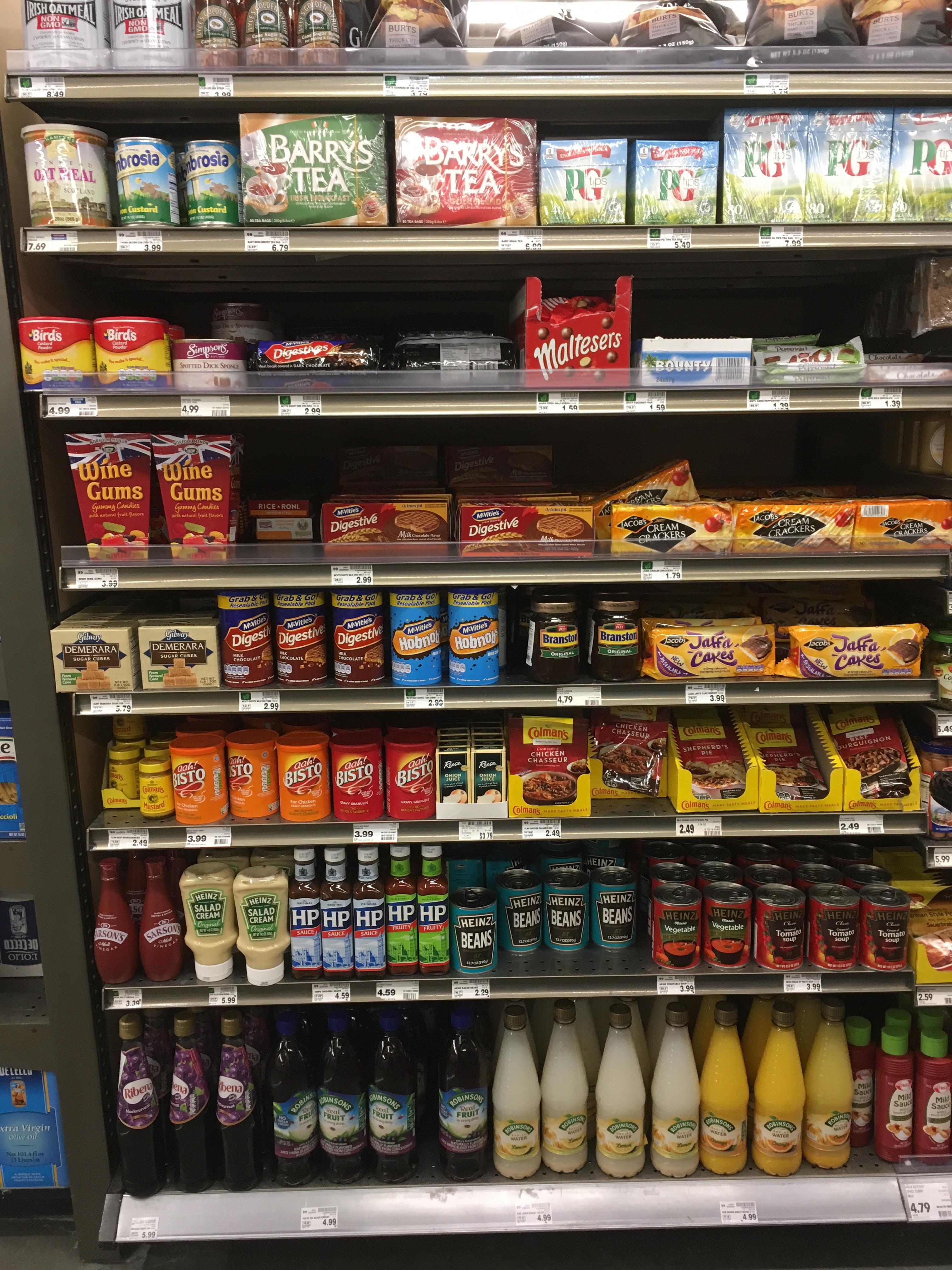 The "British" food aisle in an American store. They can fuck right off