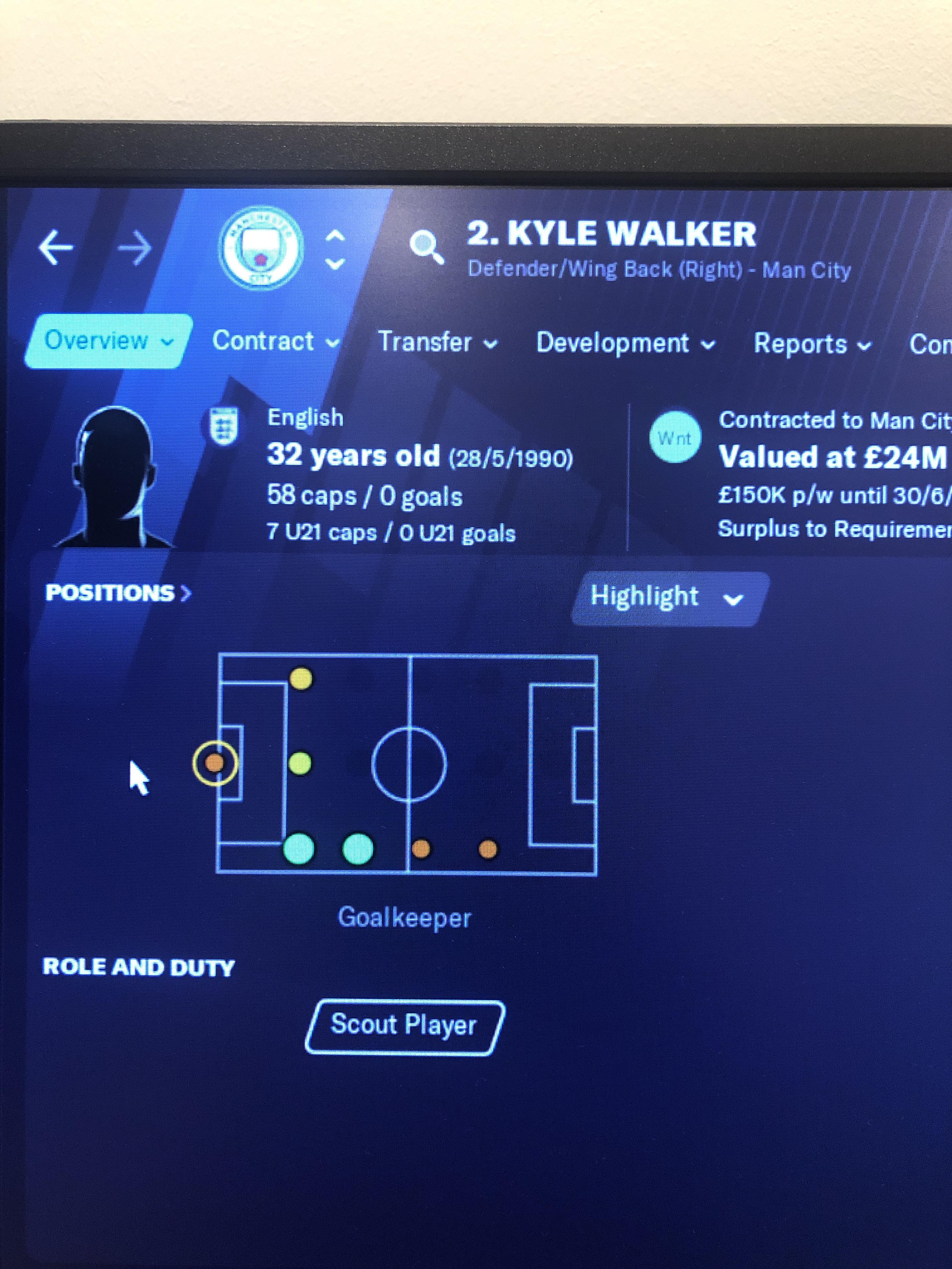 Kyle Walker can play Gk in fm21? r/footballmanagergames