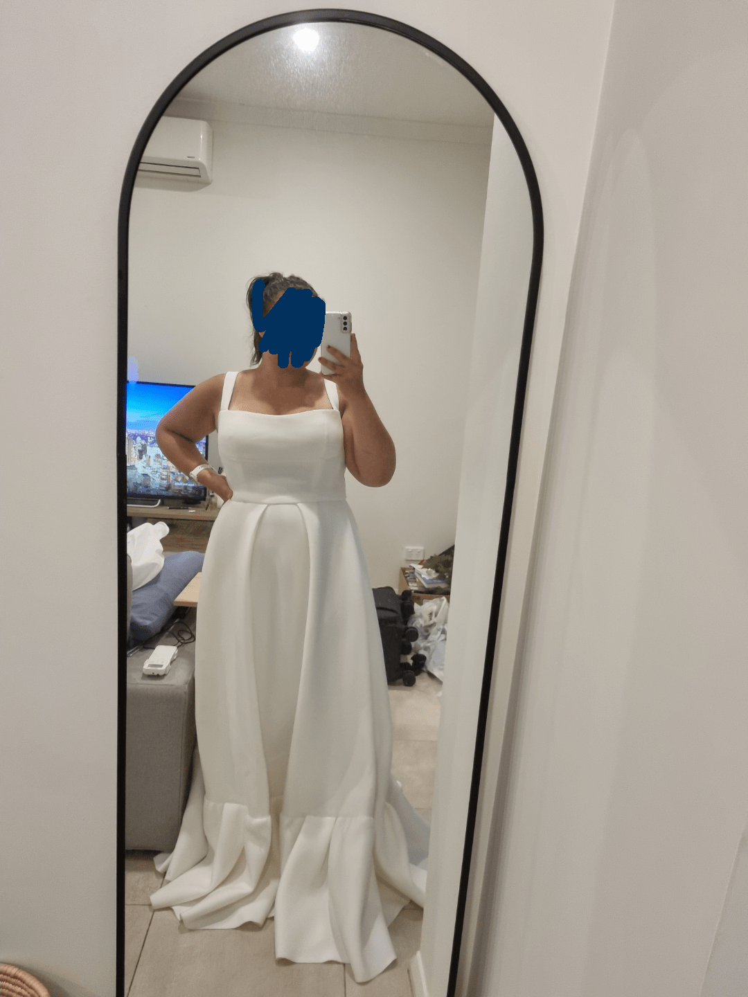 My elopement wedding dress (going to be hemmed to floor length)! Got it