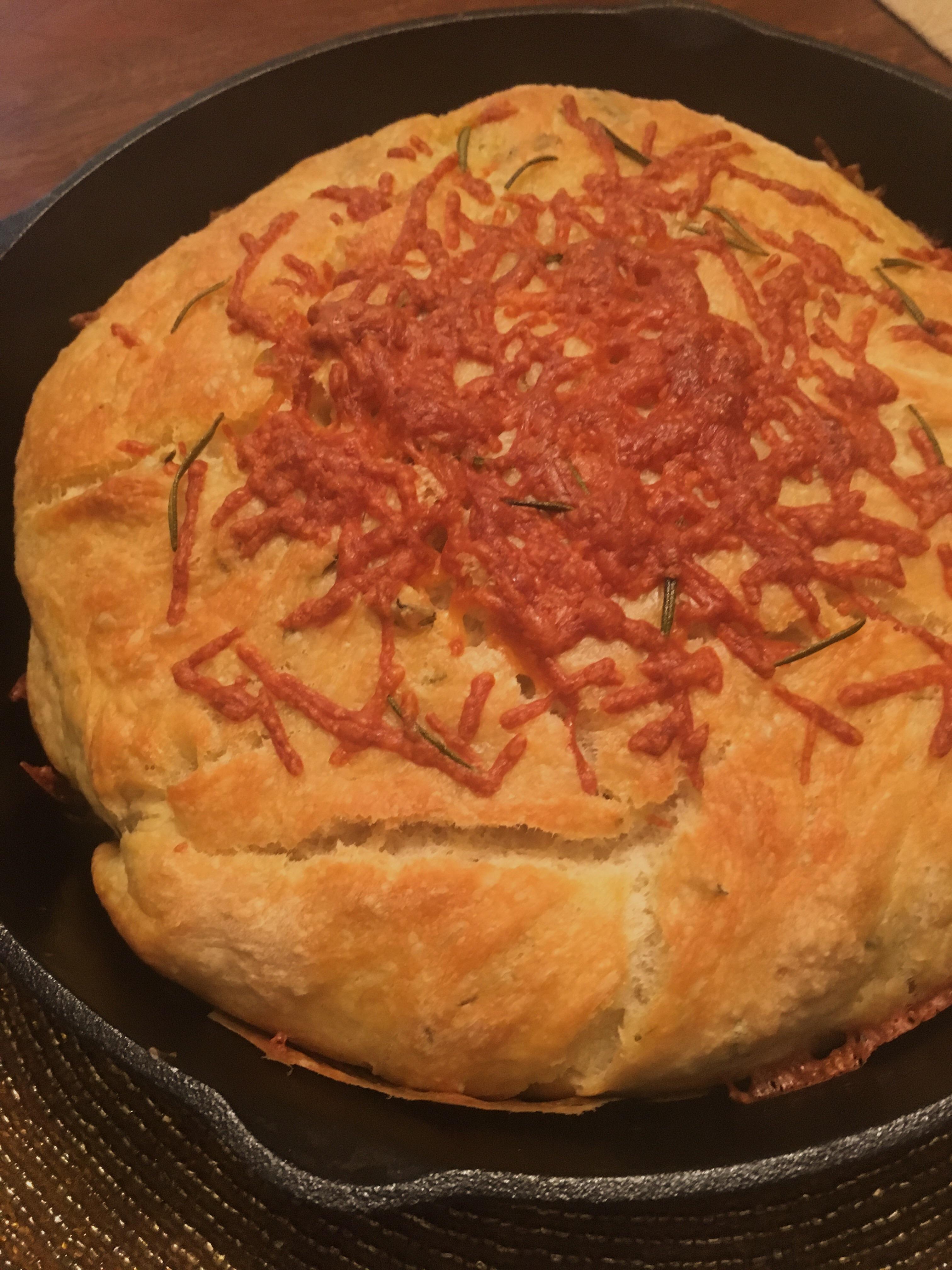 Cast iron skillet parmesan and rosemary bread r/Baking
