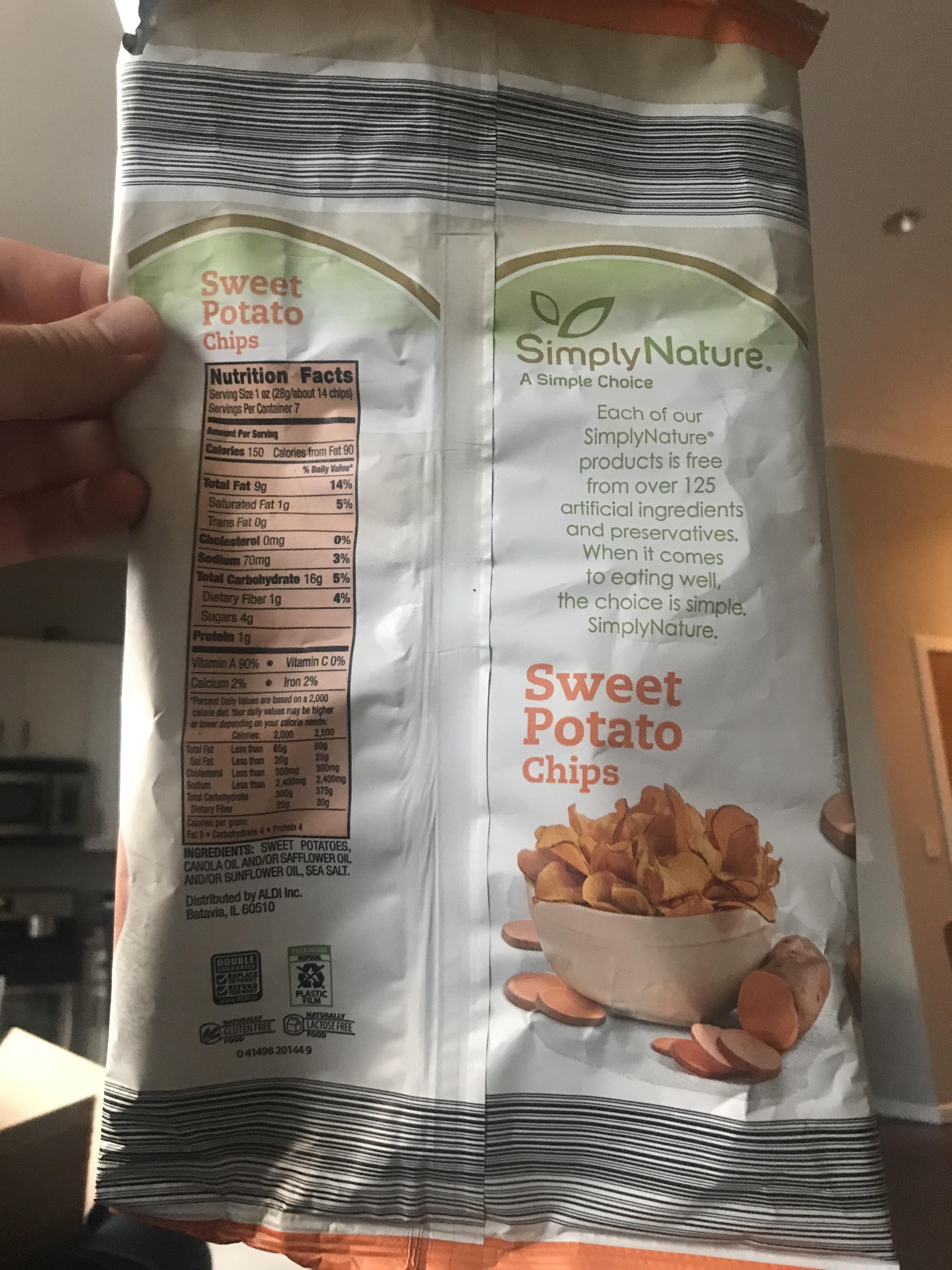 Barcode is a part of the bag design for Aldi sweet potato chips r