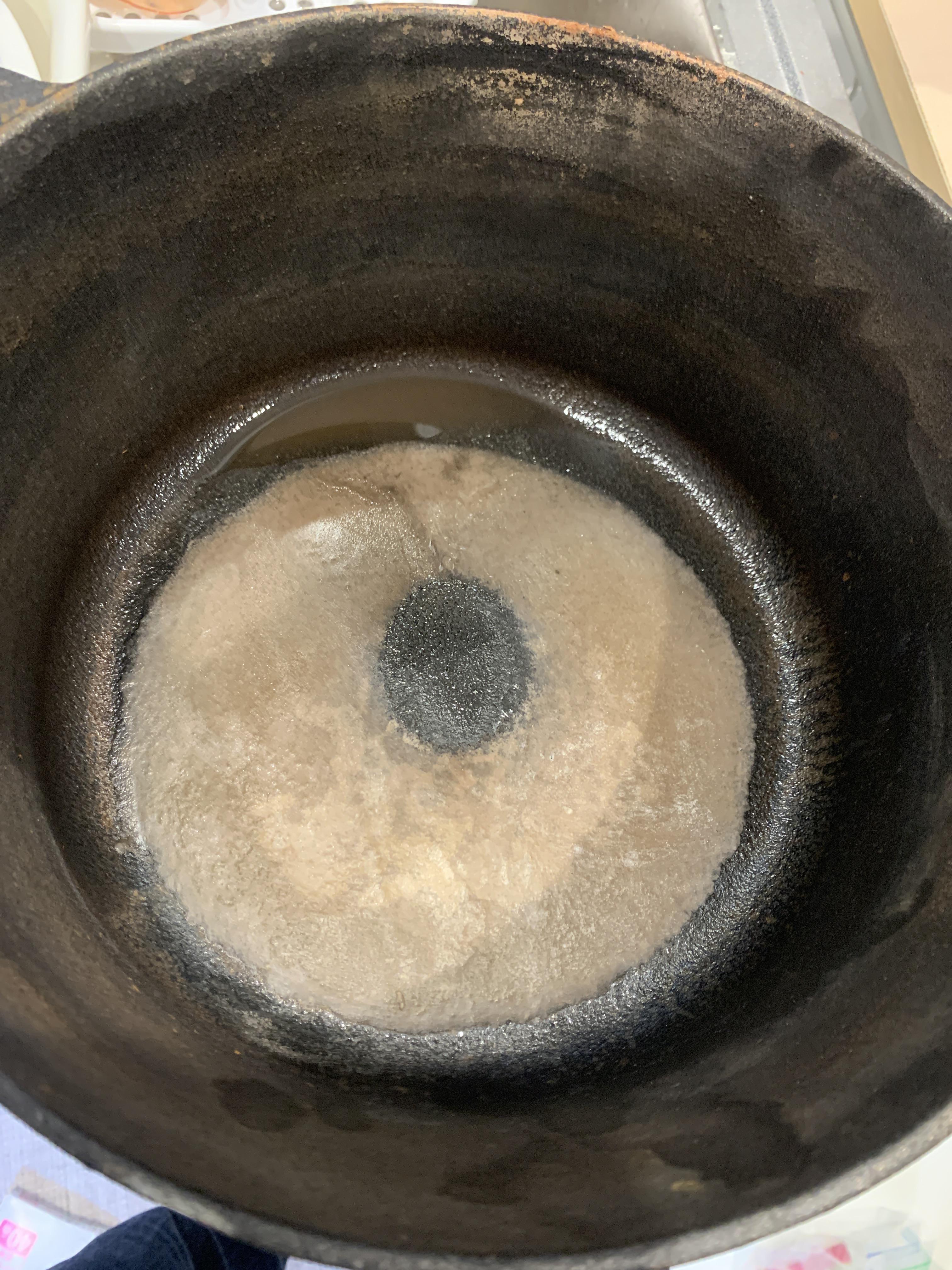 I was cleaning the dutch oven for the first time with baking soda. It