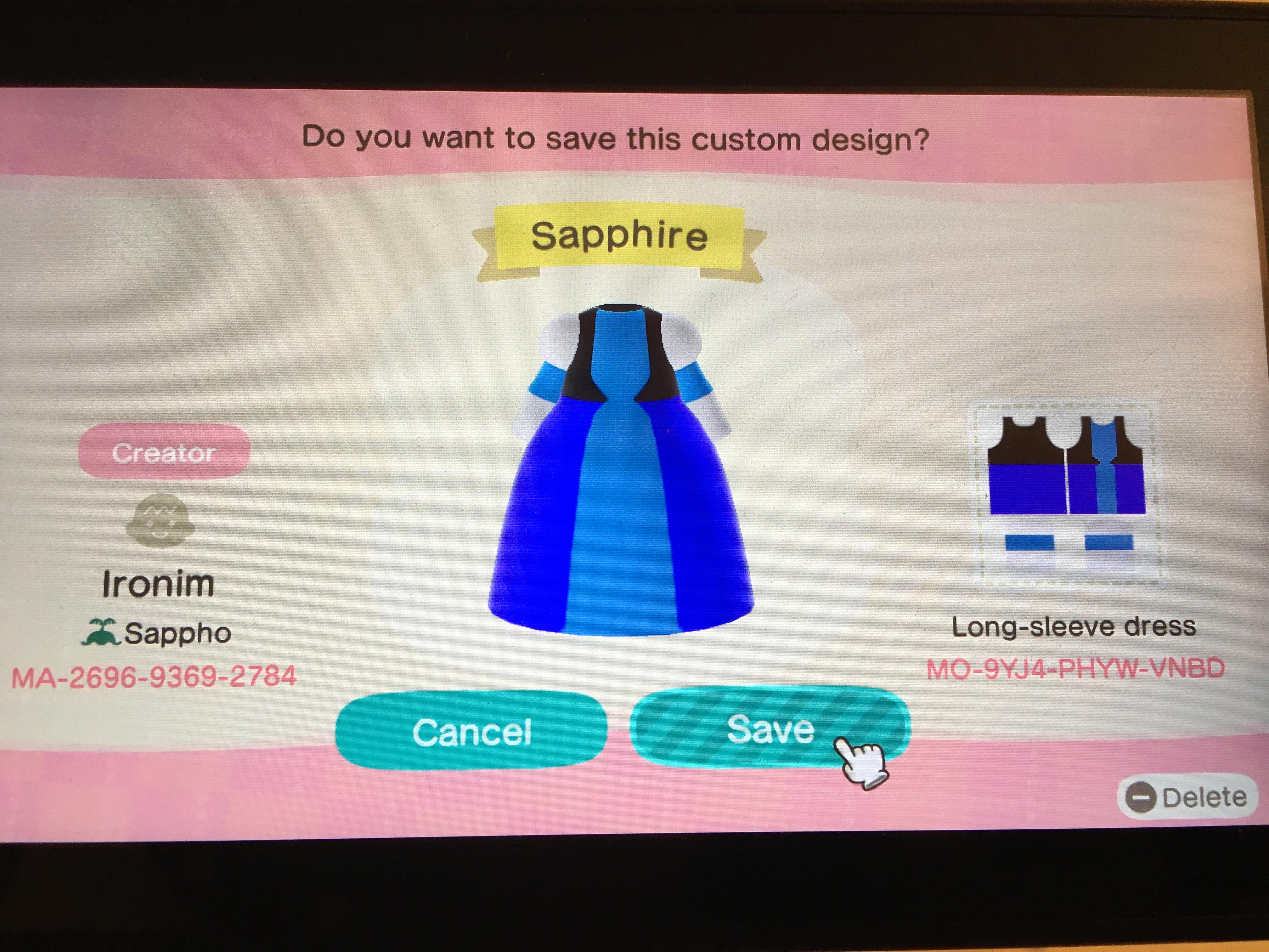 I made a Sapphire dress in Animal Crossing, if anyone wants it! I might