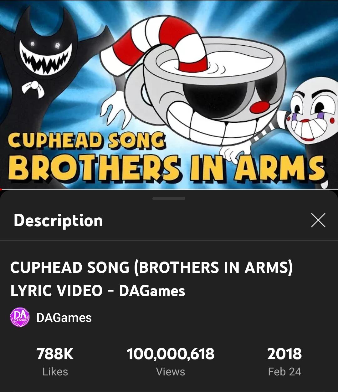 Cuphead Song Brothers in Arms (DAGames) has officially reached 100 million views r/Cuphead