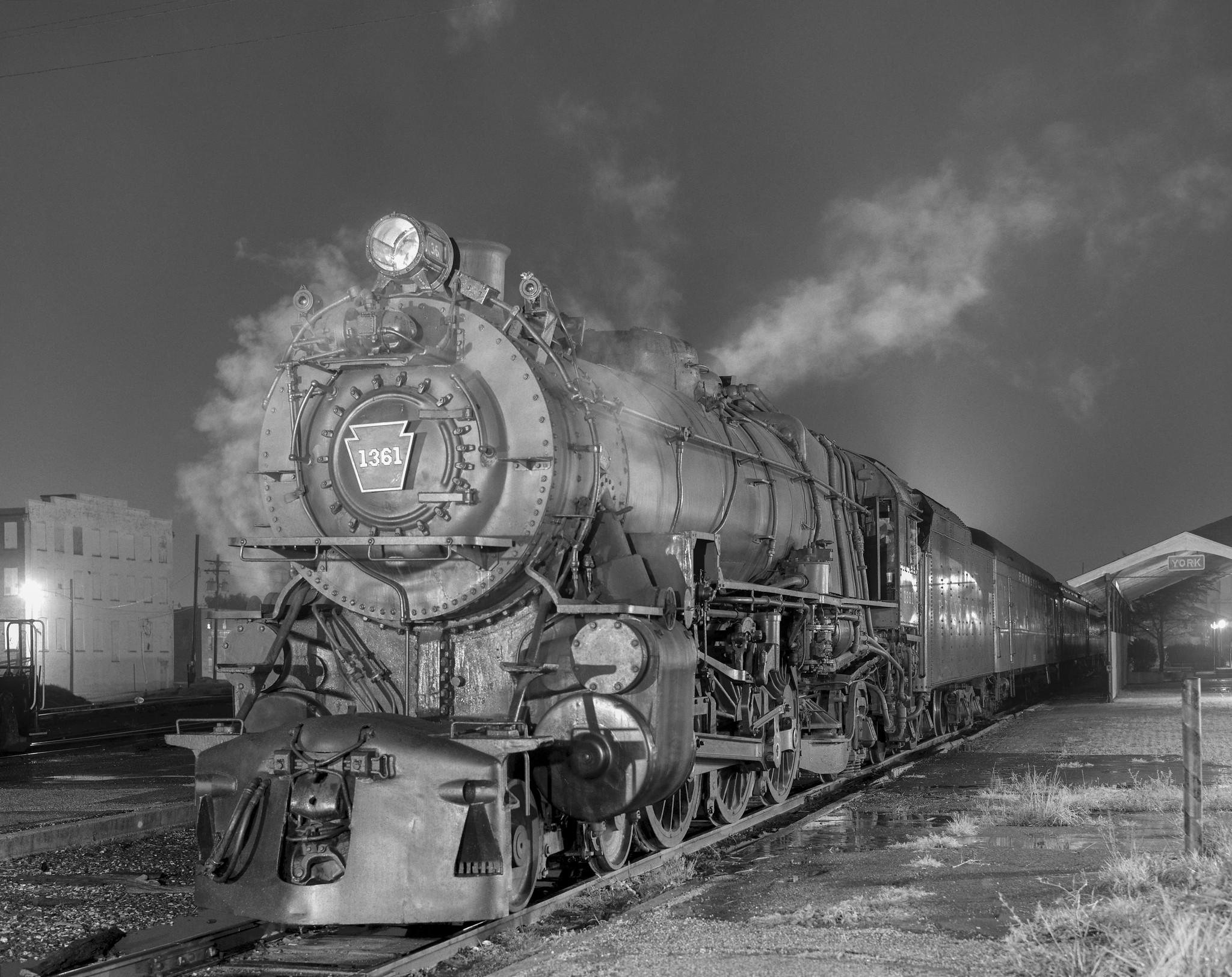 Pennsylvania Railroad K4s 462 1361 simmers at the York, Pennsylvania