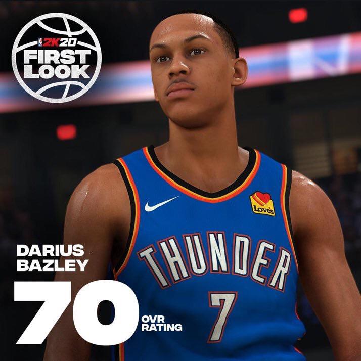 Darius Bazley is rated 70 overall in NBA 2k20 Thunder