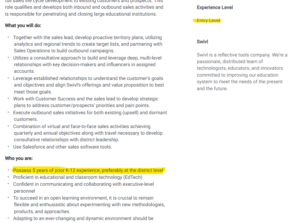 This entrylevel sales job requires 5 years of experience. LMAO r