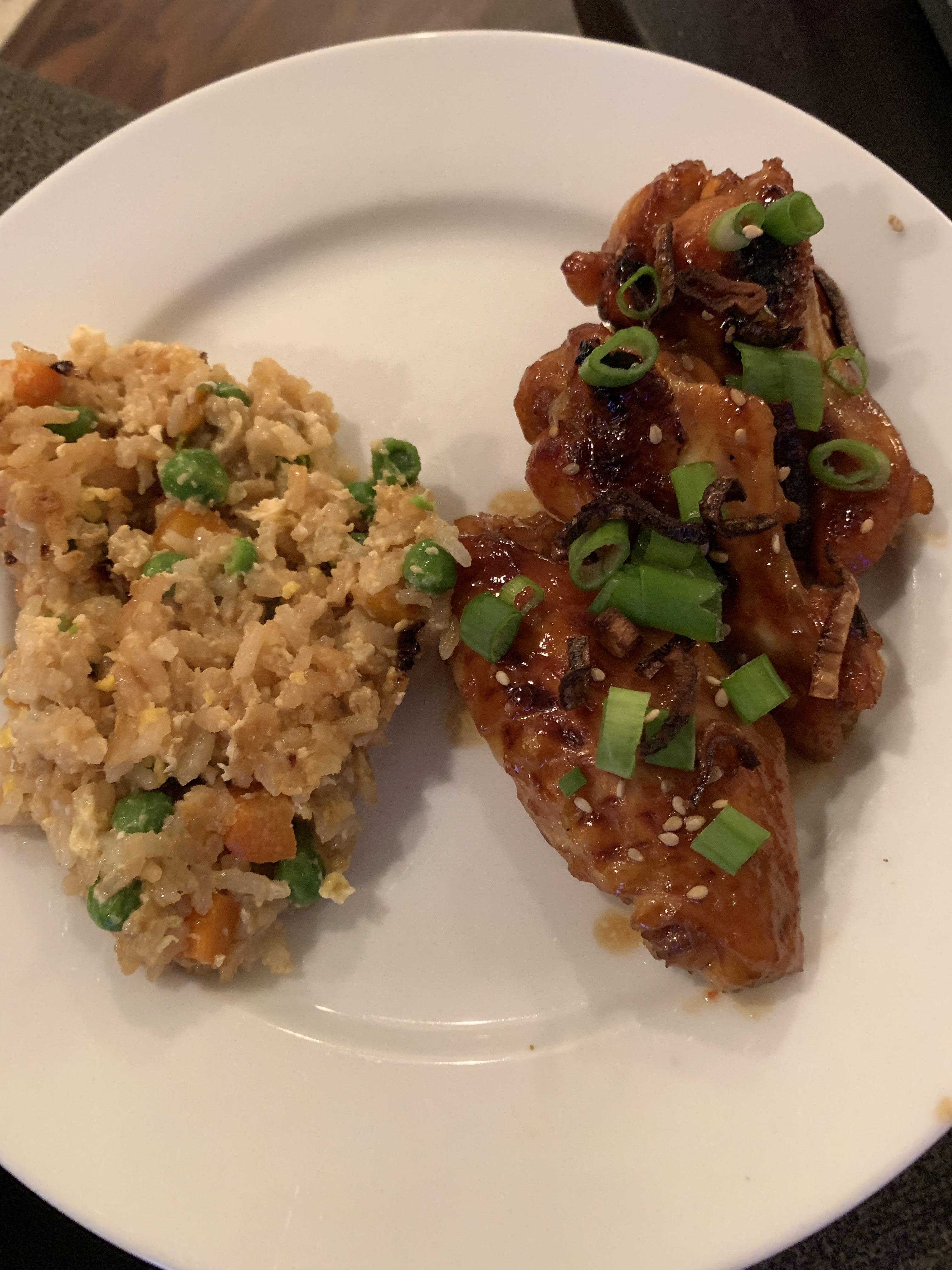 [OC] Sticky wings and chicken fried rice. r/FoodPorn