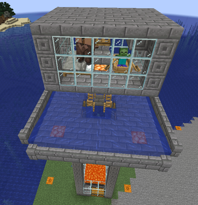 Iron Farm with spawning platform below zombie chamber rather than above