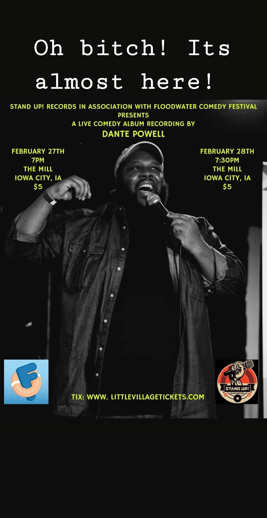 Iowa City. This week I record my debut stand up comedy album at The