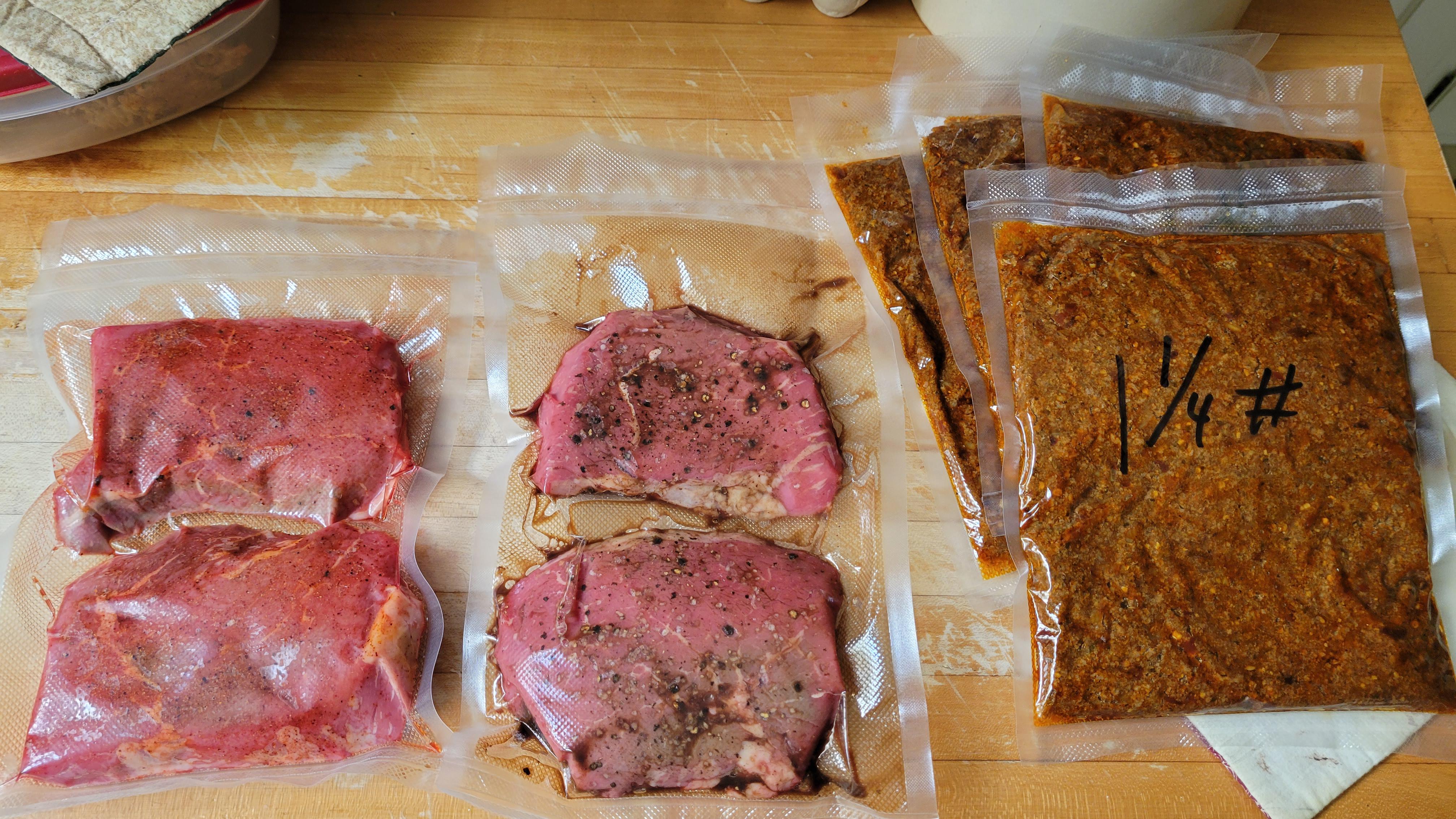 Easiest way to prepare for a camping trip NY sirloins & taco meat
