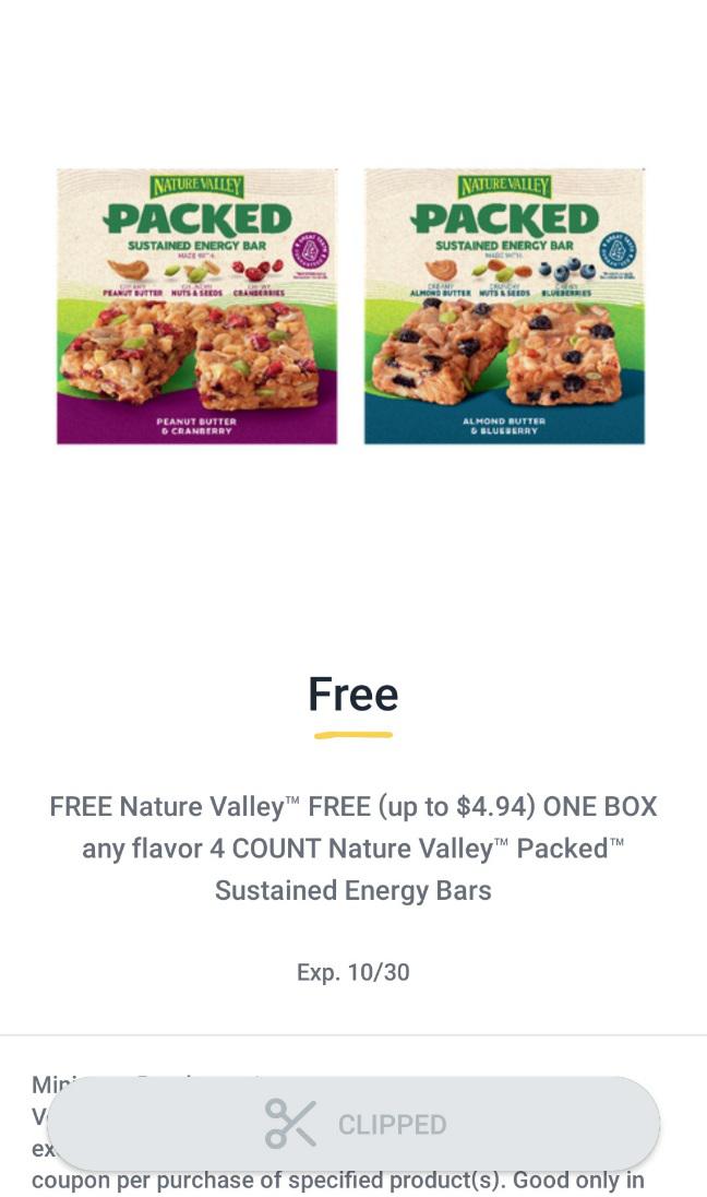 Publix Free Nature Valley Packed Sustained Energy Bars for Publix Club