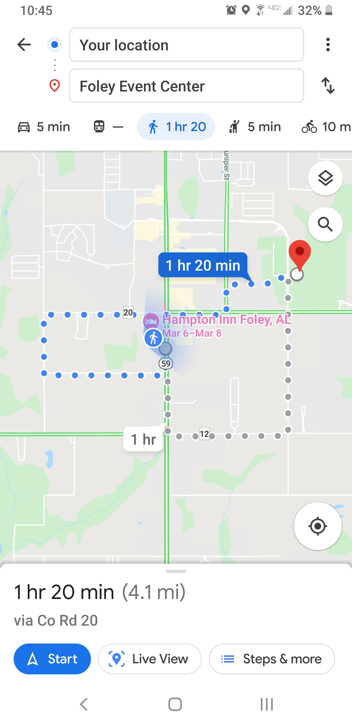 5 Minute car ride and an hour walk? Hmmm. Recalculating. r/google