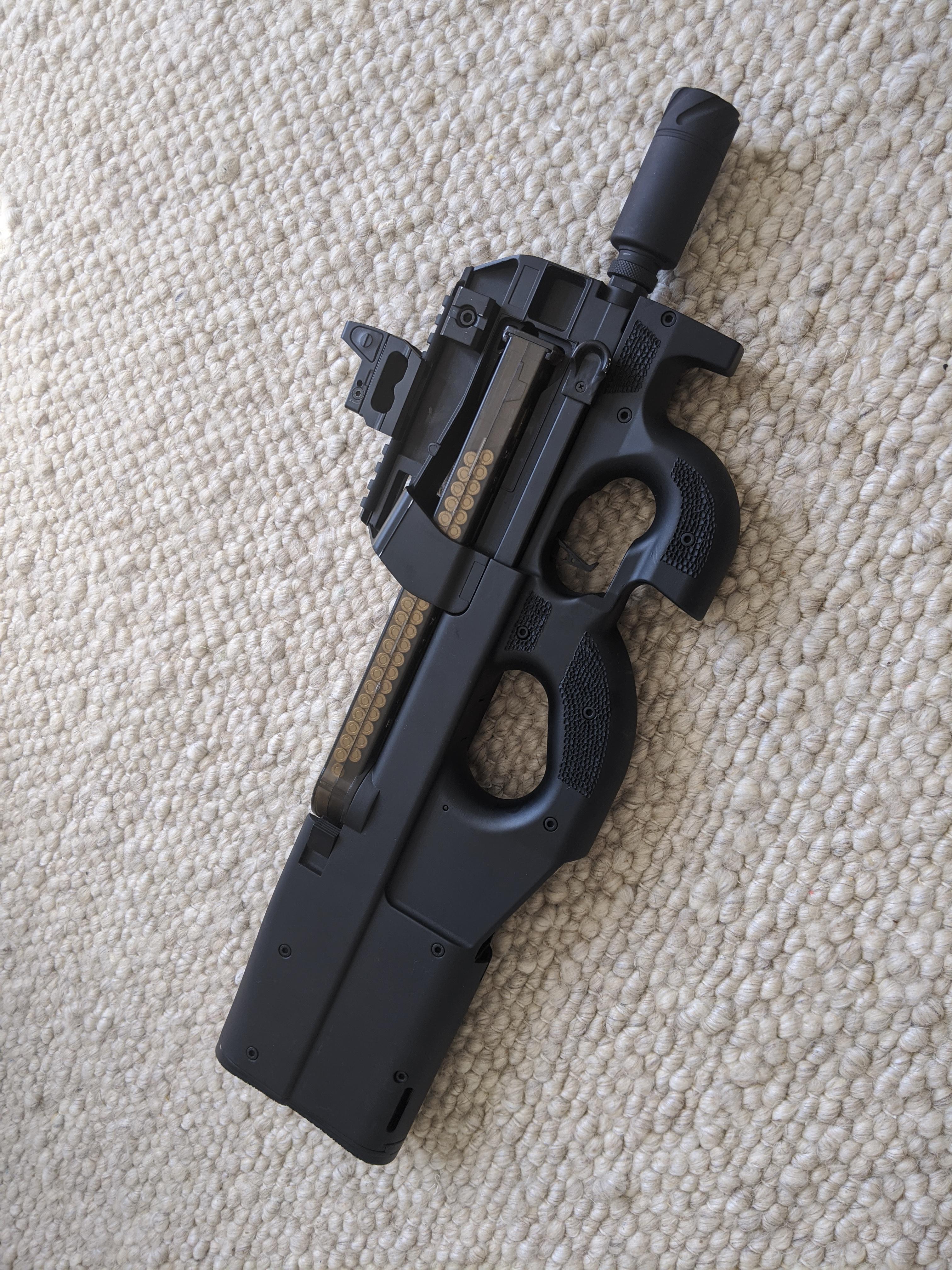 Cyma p90 with custom m4 trigger ( build details in comments ) r/airsoft