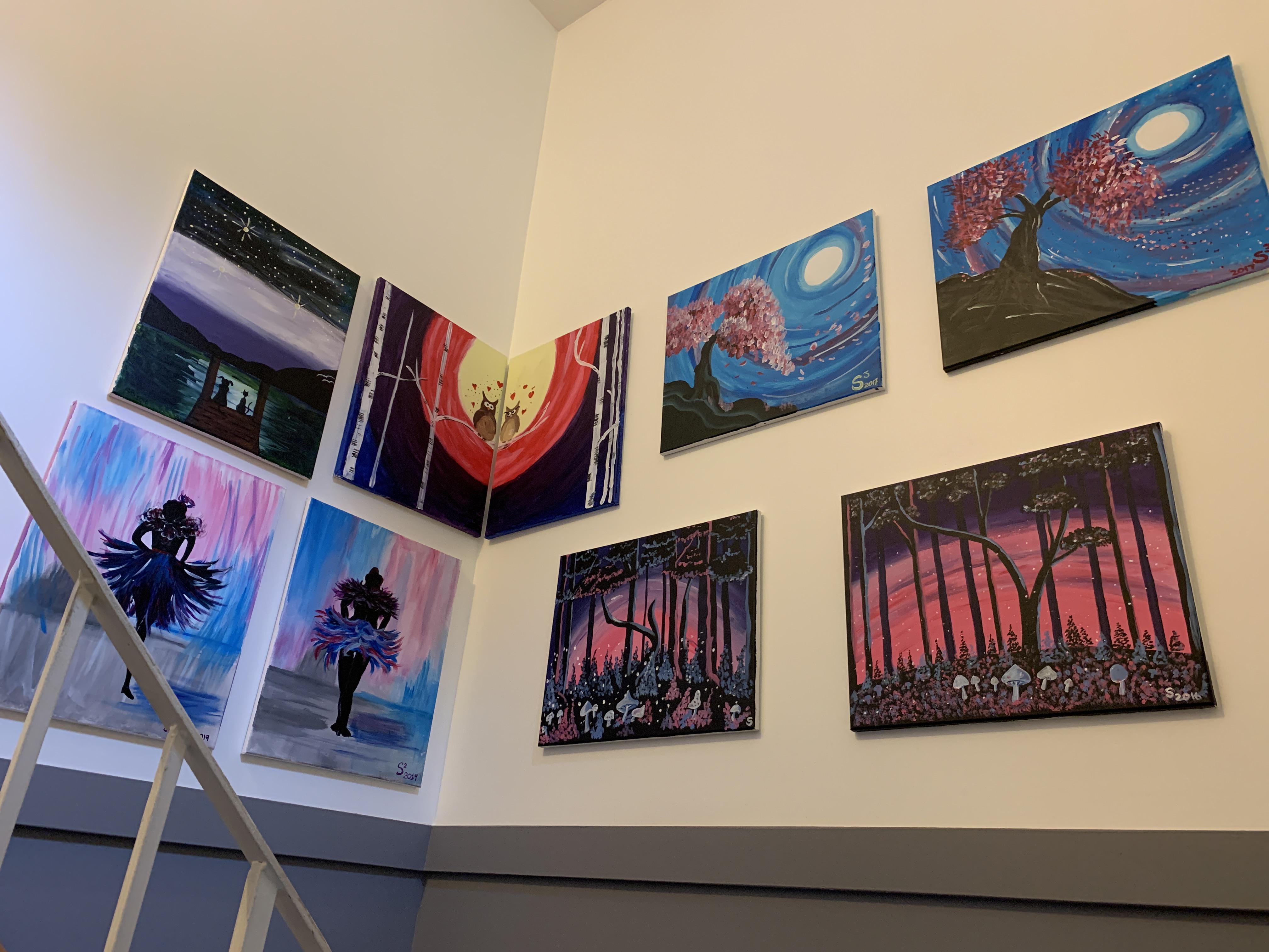 Our Paint Night gallery on the landing! Victoria BC r/AmateurRoomPorn