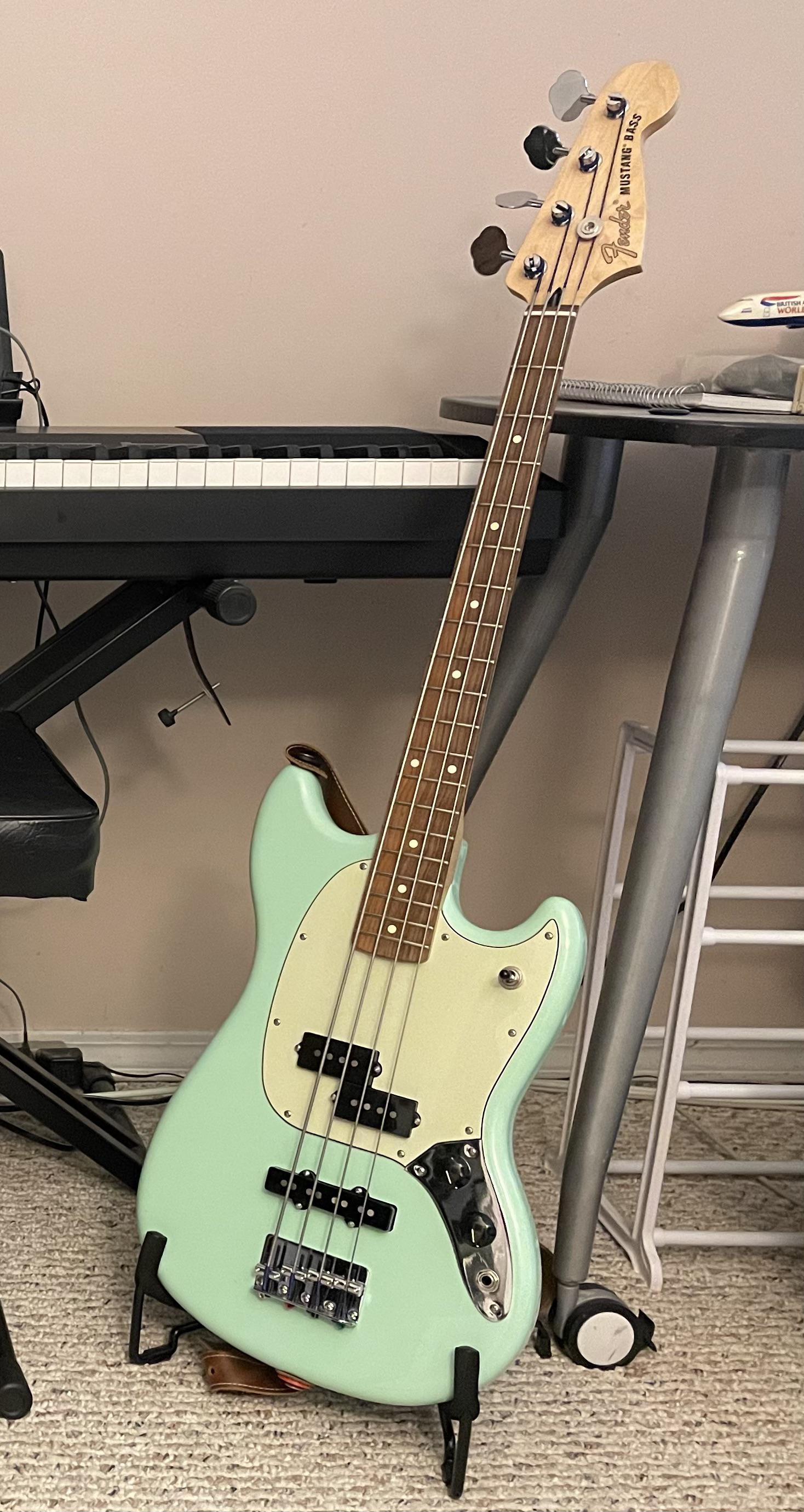 Got my first bass guitar a couple months ago, Mustang PJ in surf green