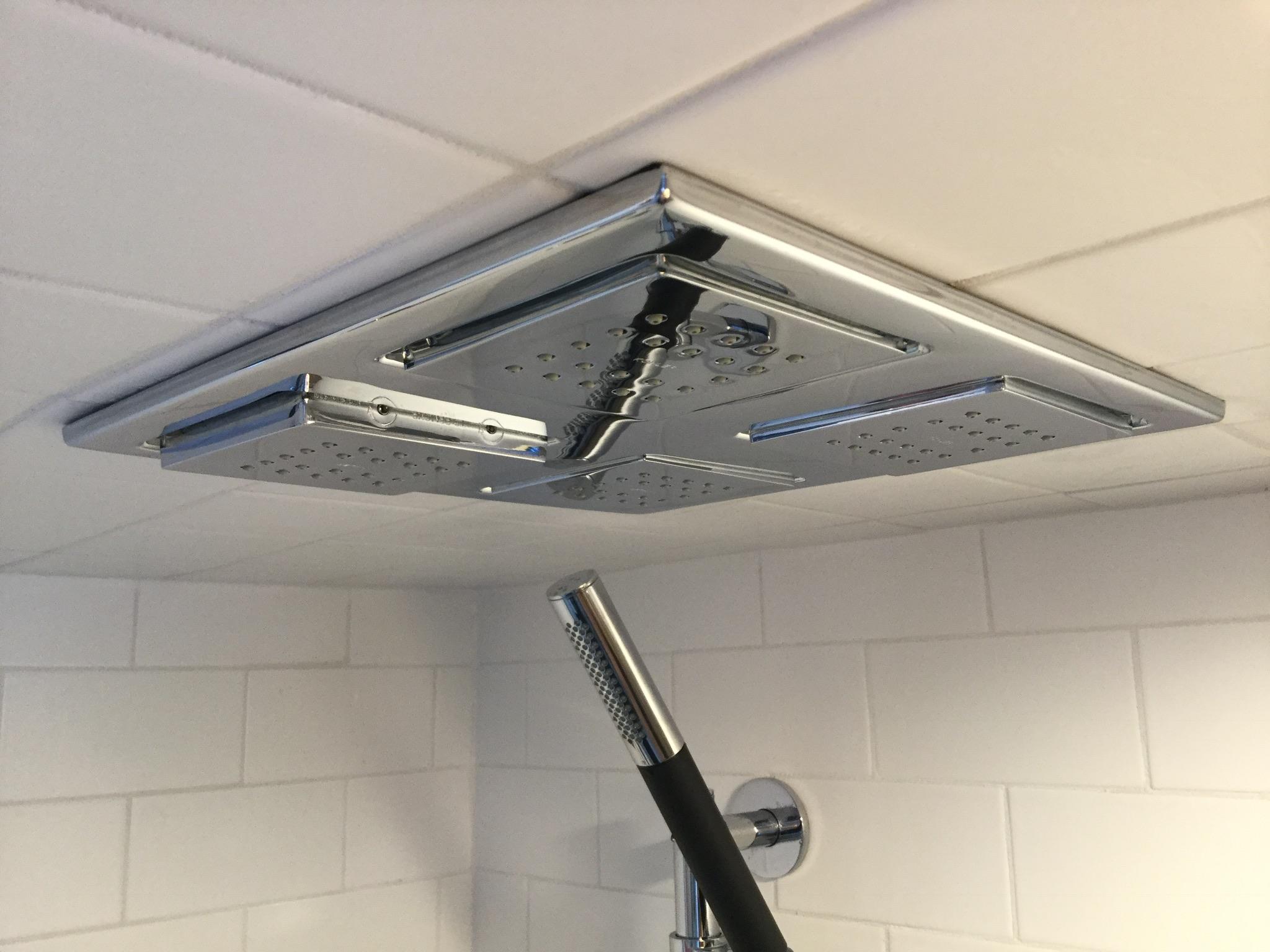 The way my plumber installed our shower head with one spray lower than