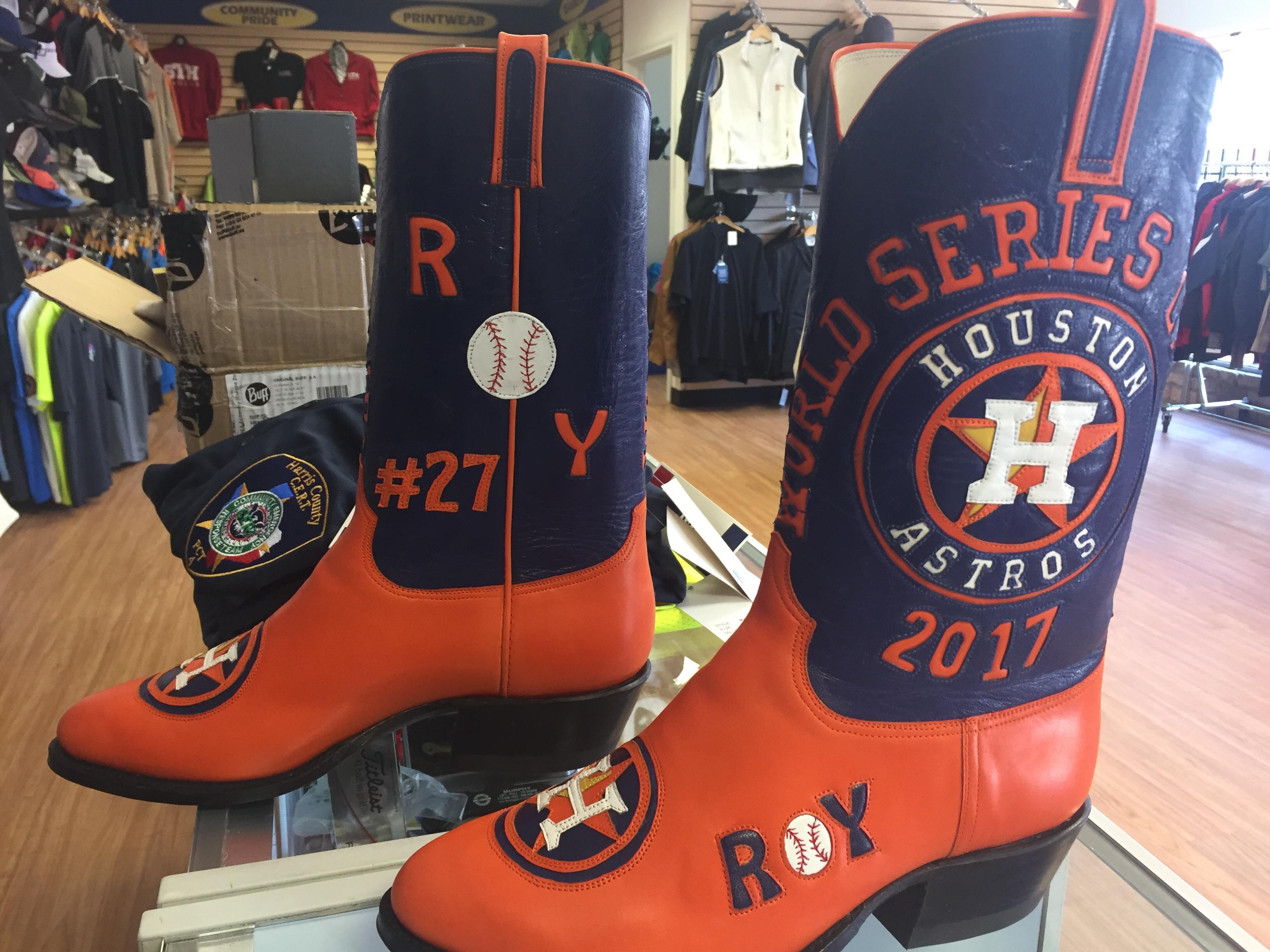 One of my customers had custom Astros boots made! He had to stop by to
