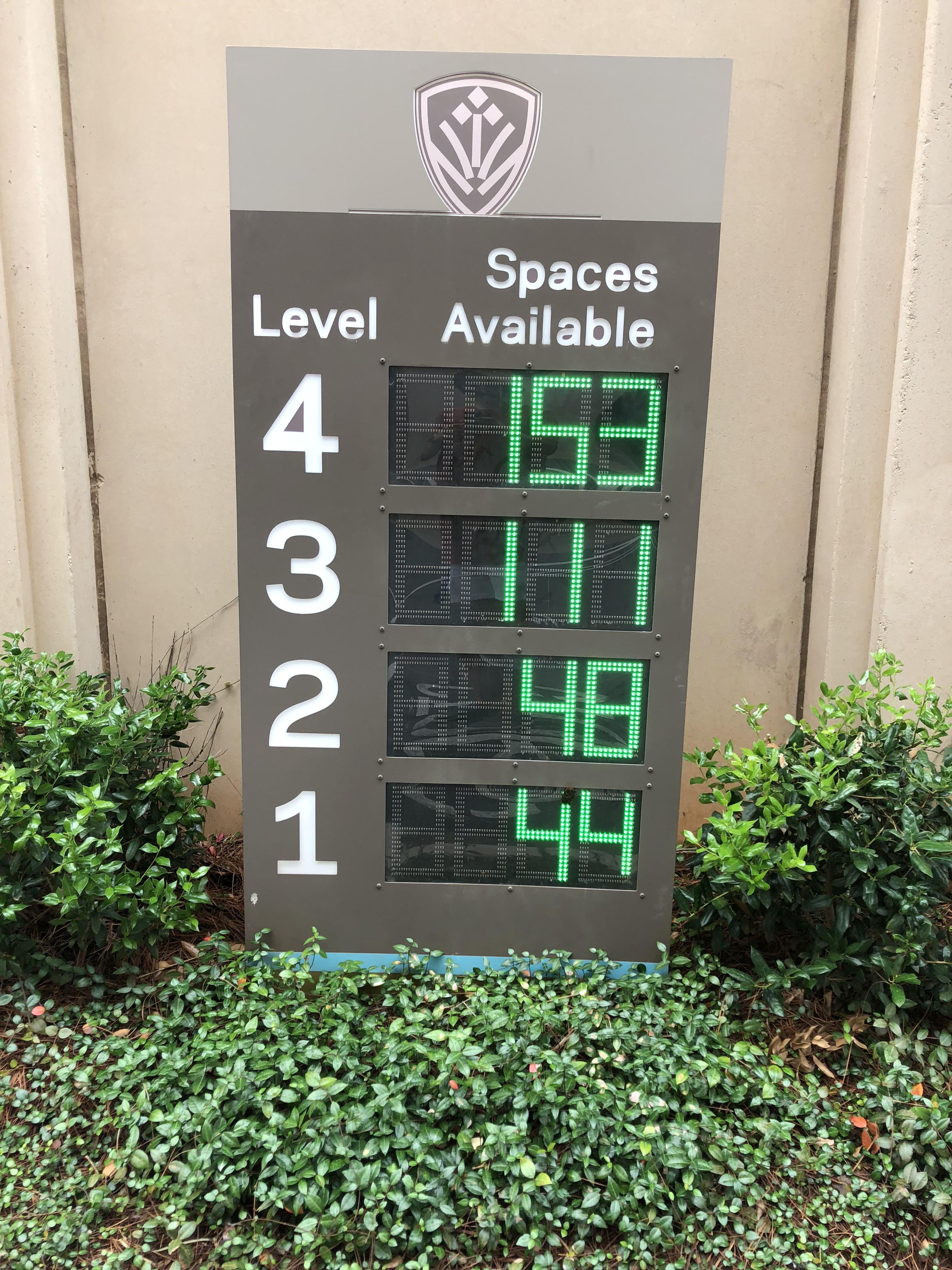 This parking deck has a counter that tells you how many parking spots