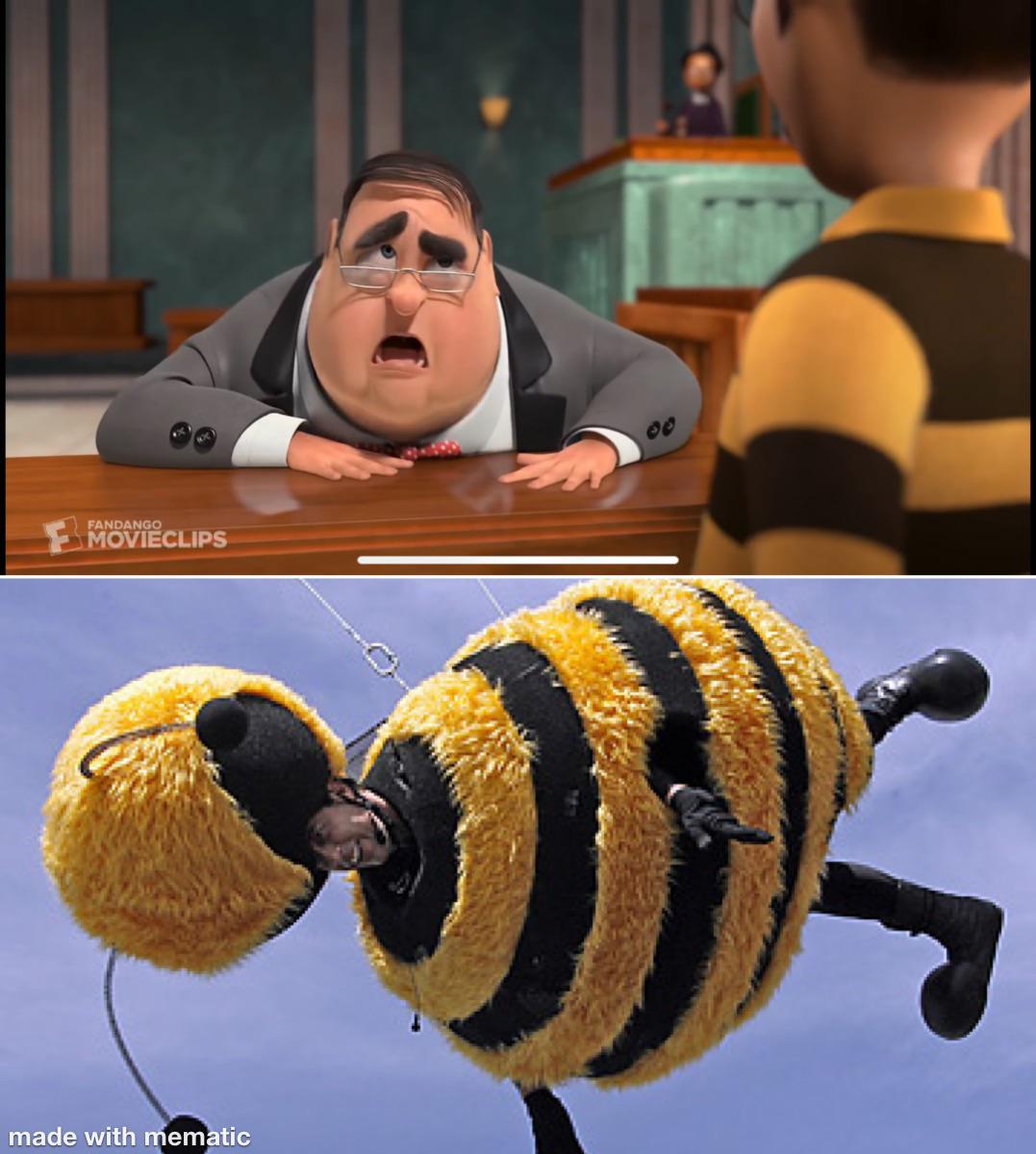 In the Courtroom scene in Bee Movie (2007), one of the members of the jury is wearing a bee