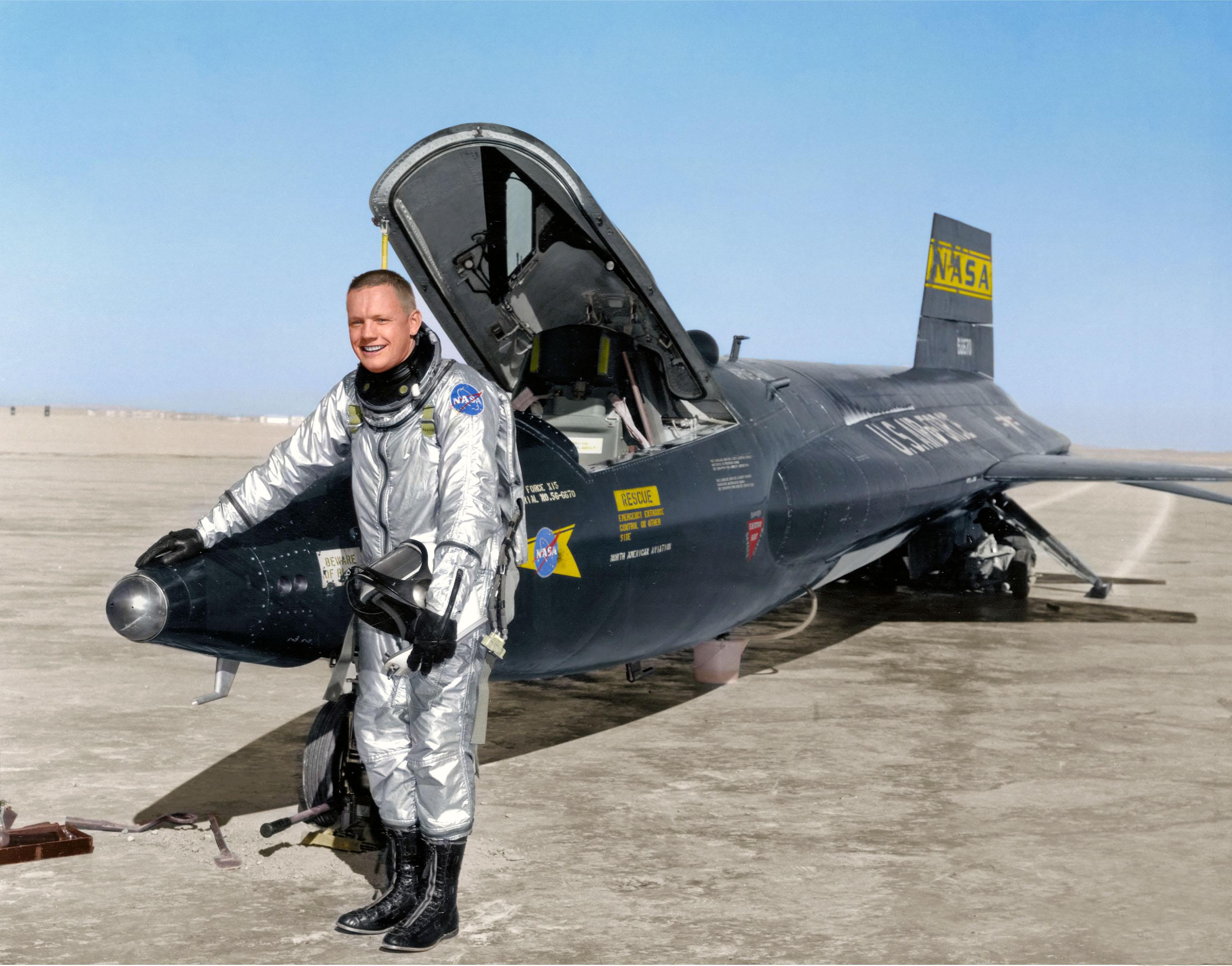 Neil Armstrong with the North American X15 Rocket Plane r/Colorization
