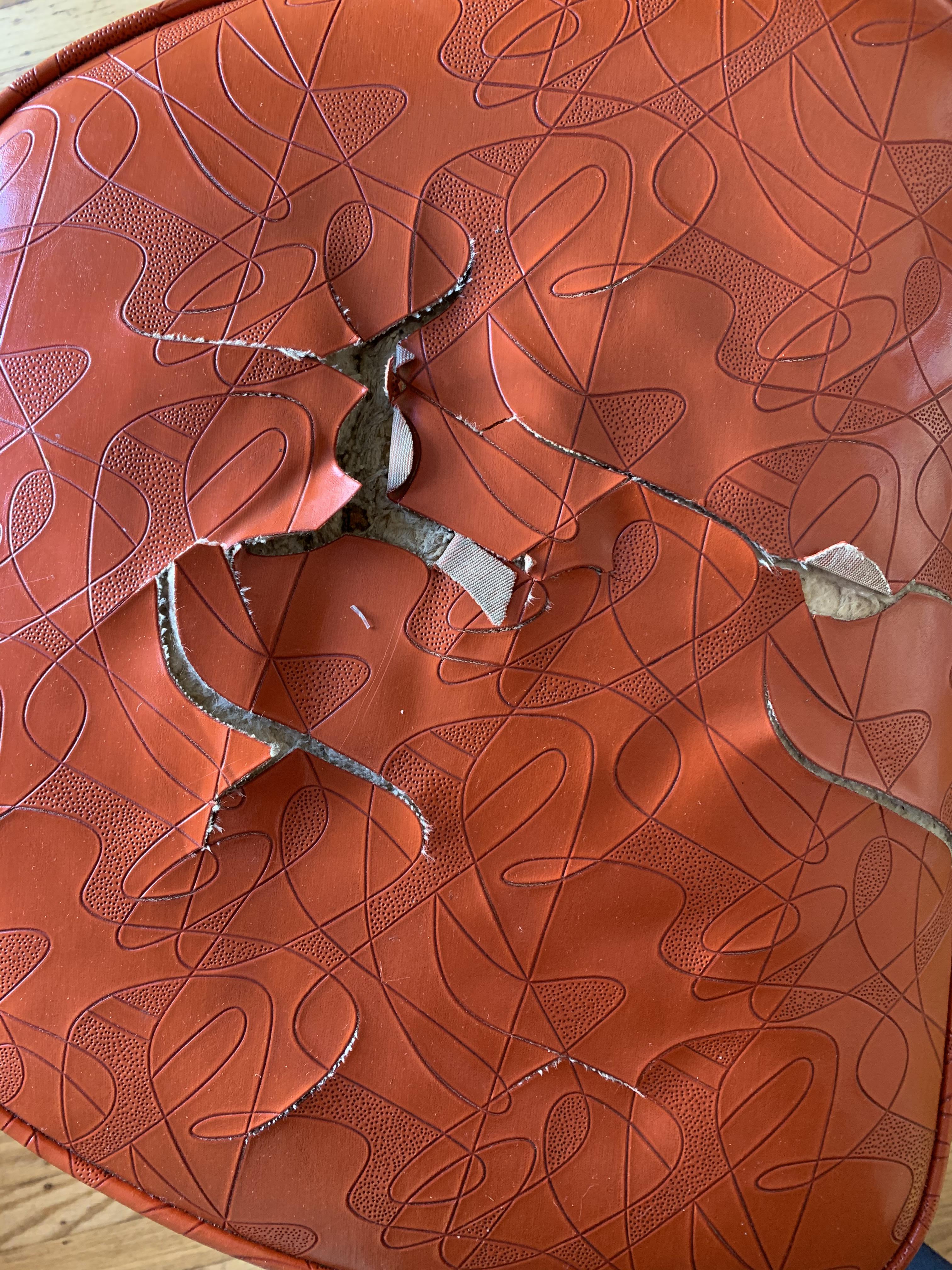 Help! I need mending ideas for these retro vinyl chairs. I love this