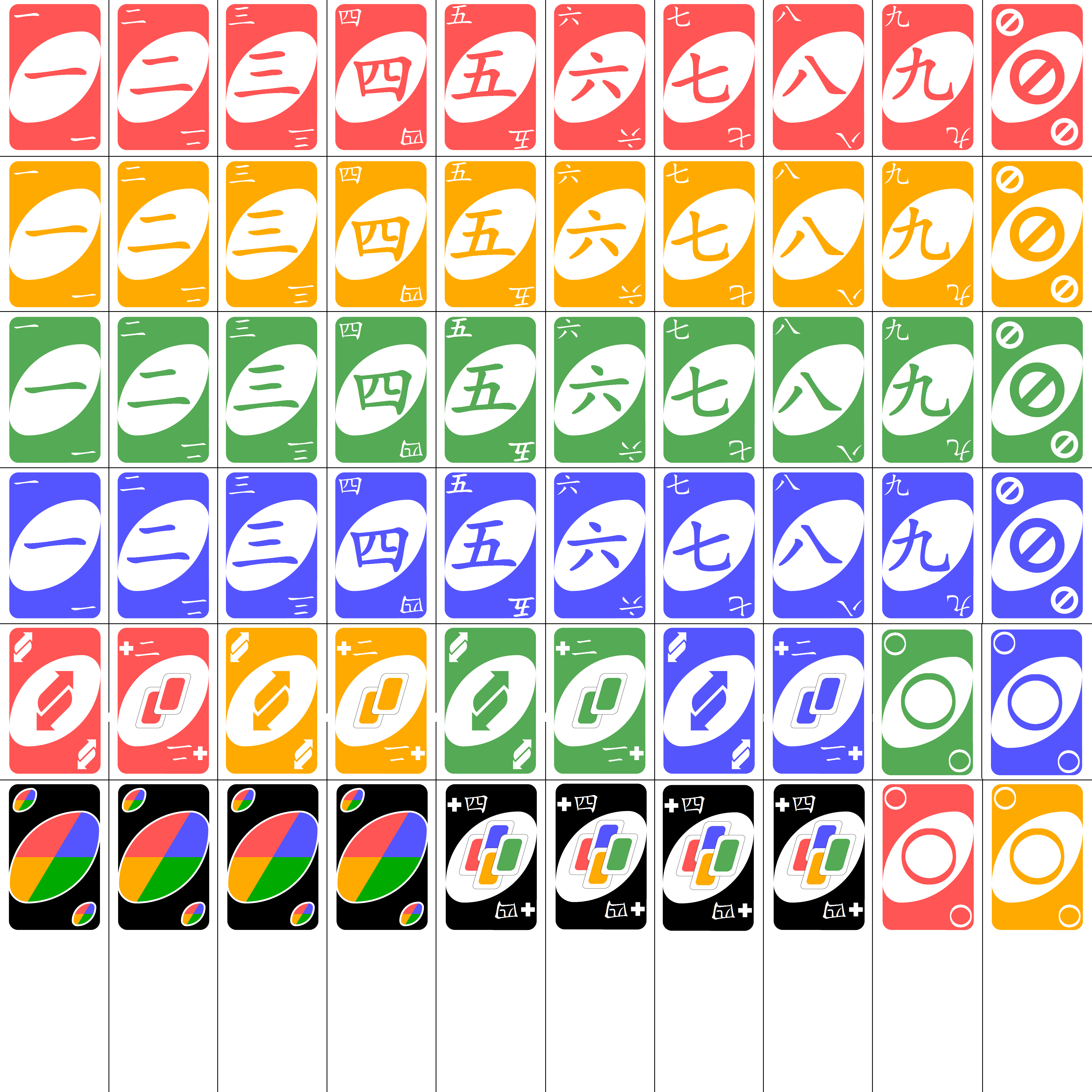 To practice kanji numerals I have created an uno (ichi) deck with kanji