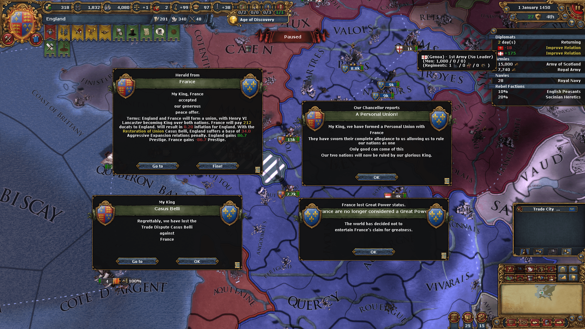 Winning the 100 year war is still very tricky. eu4