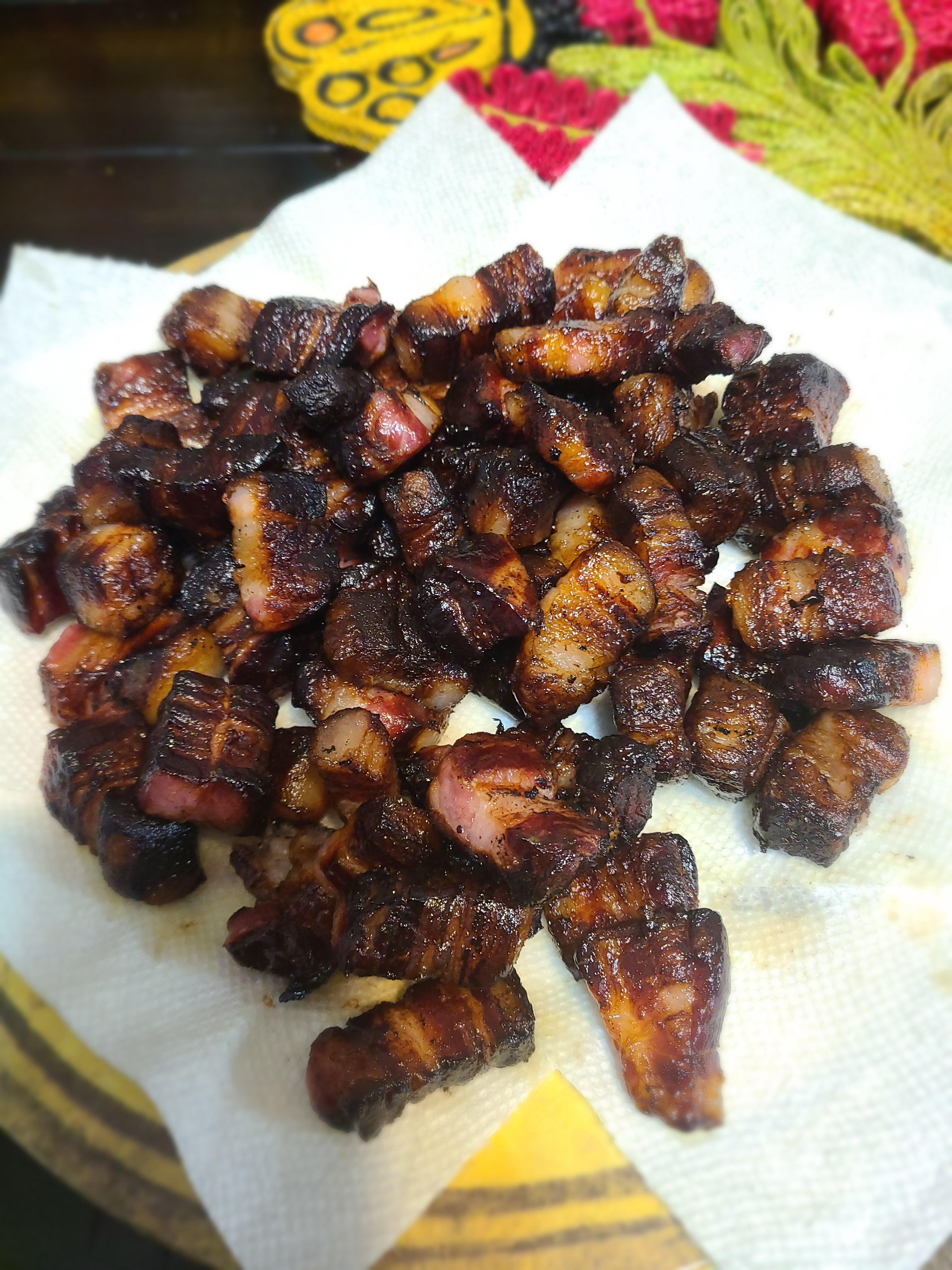 Hello, r/Bacon! I made these excellent burnt ends from pork belly I