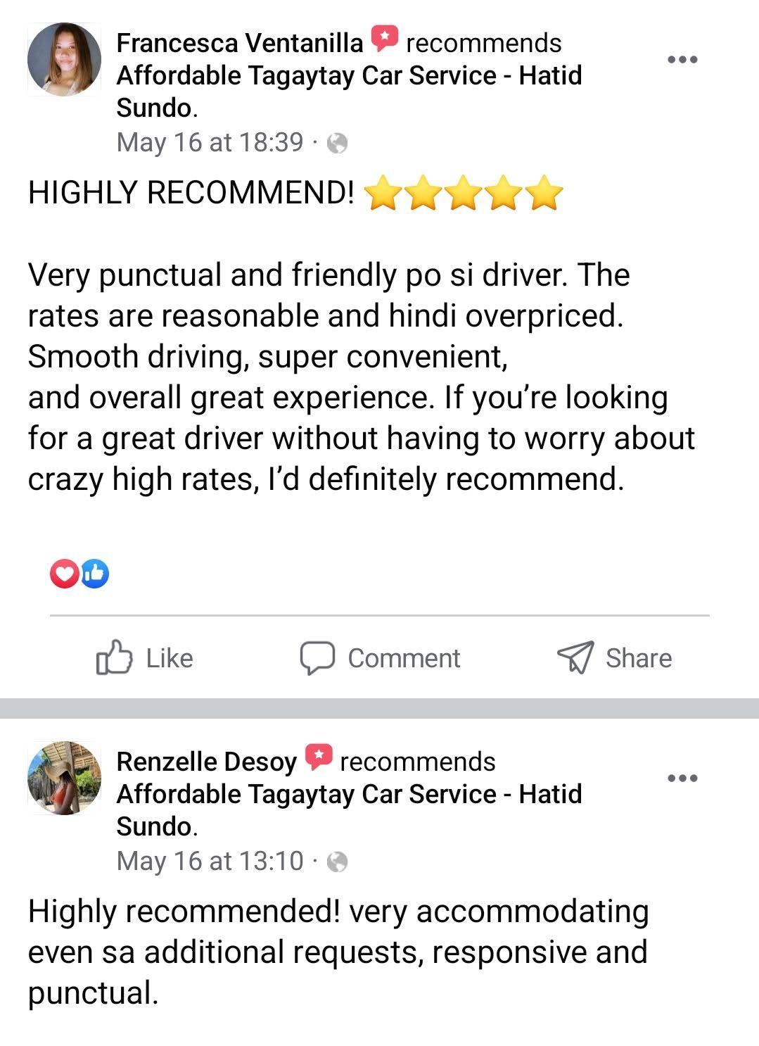 Affordable Tagaytay Car Service Hatid Sund r/phclassifieds