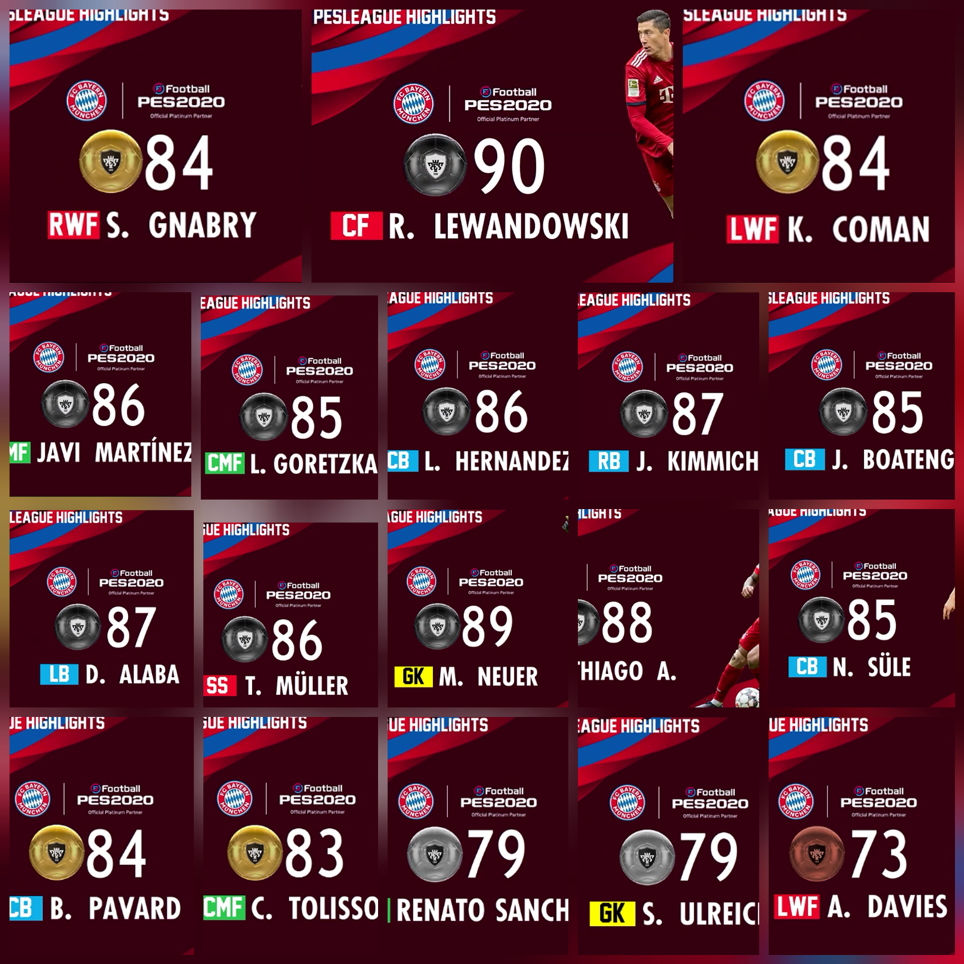 OFFICIAL PES 2020 RATINGS BAYERN MUNICH pesmobile