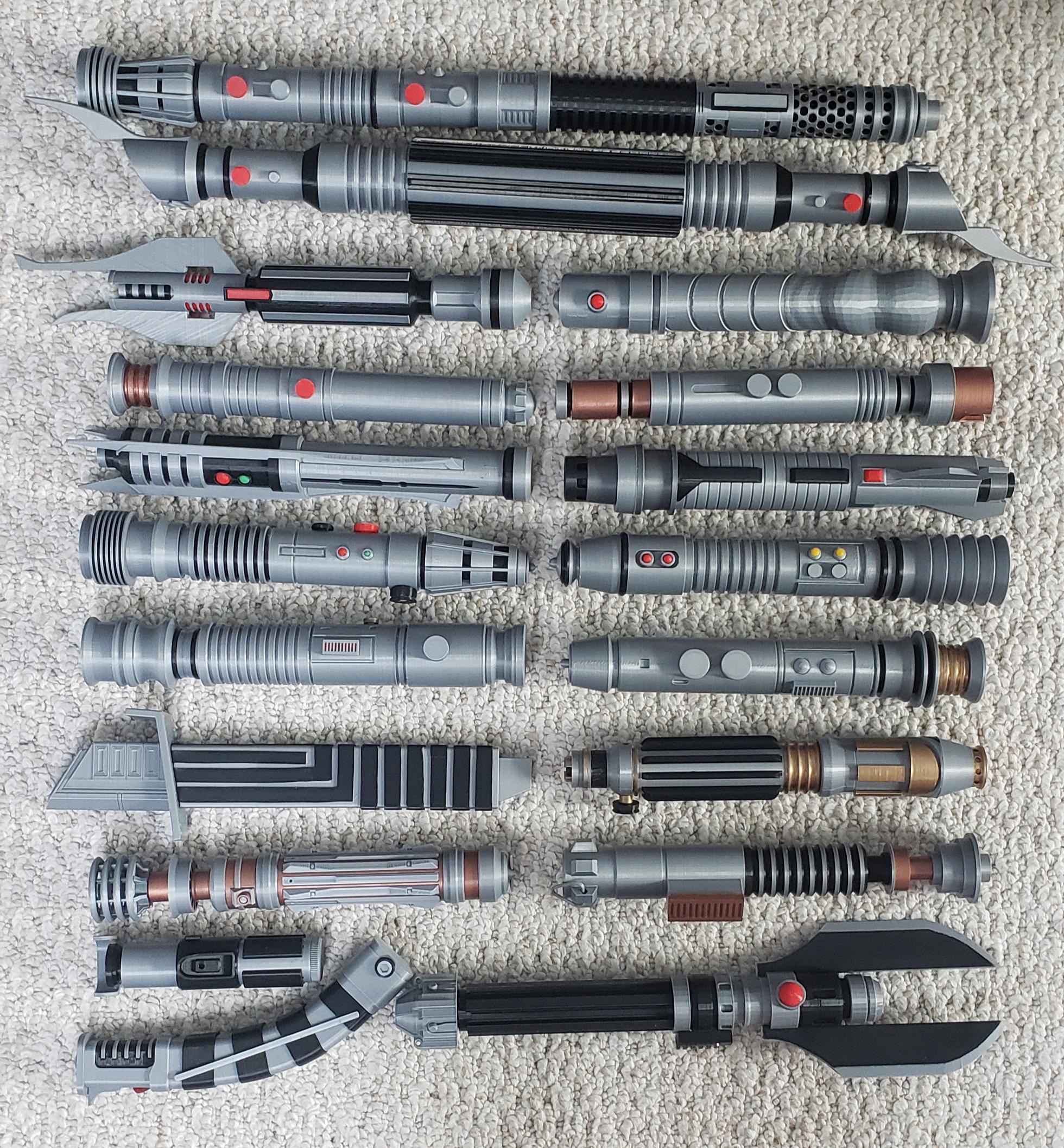 My 3D printed lightsaber collection! r/StarWars