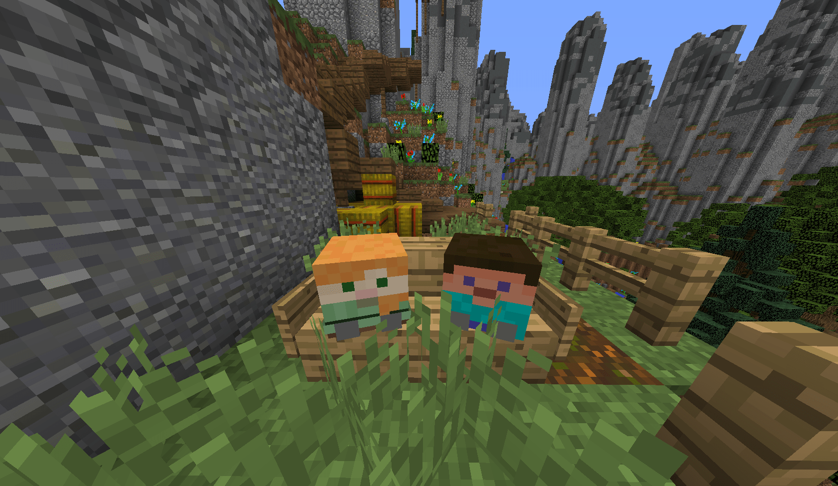 You can use armorstands and player heads to create cute Steve and Alex