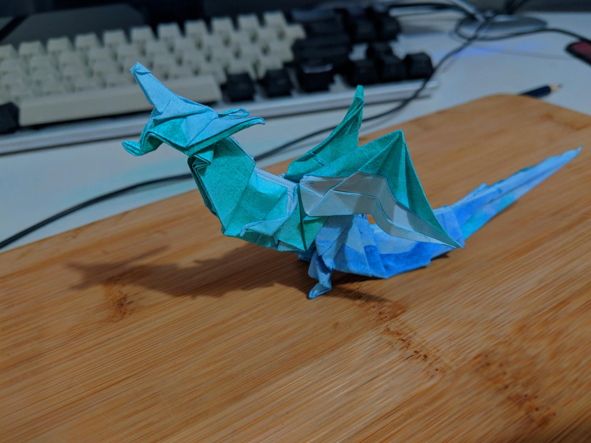 Fiery dragon by Kade Chan Folded by me on painted printer paper r