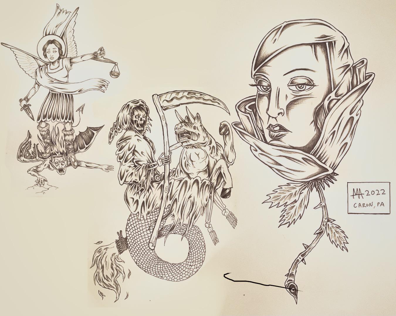 some tattoo ideas by me. ballpoint pen r/drawing