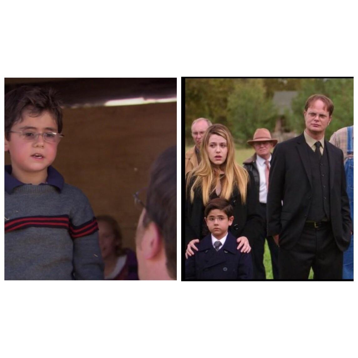 The random boy on the hayride from S7E9 is Dwight’s nephew in S9E17 r
