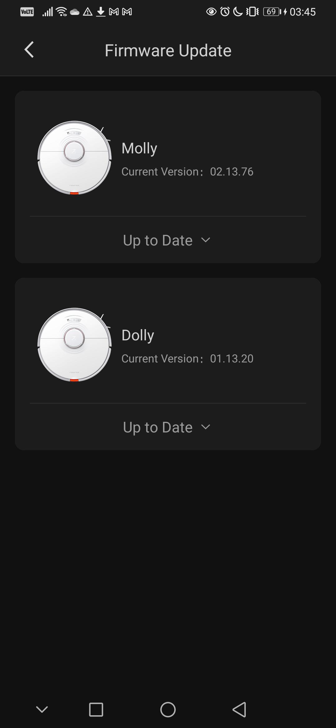 Two Roborock S7 with different Firmware Update. Version 02.13.76 and 01
